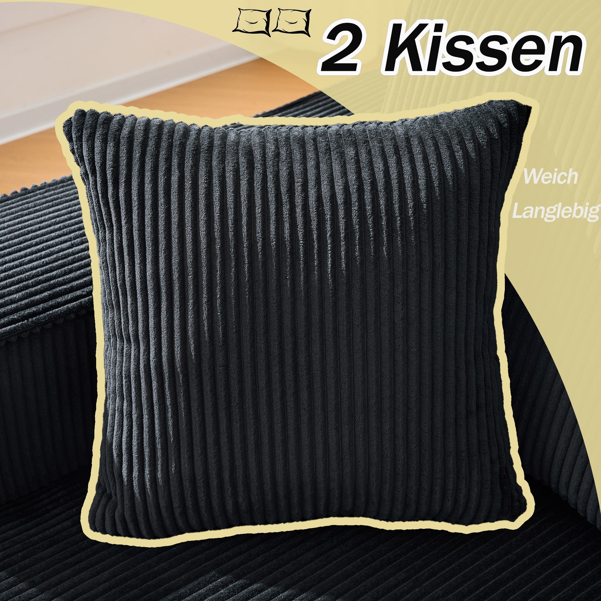 Modular Corner Sofa L-shaped Chaise Lounge High-Density Foam Corduroy Black