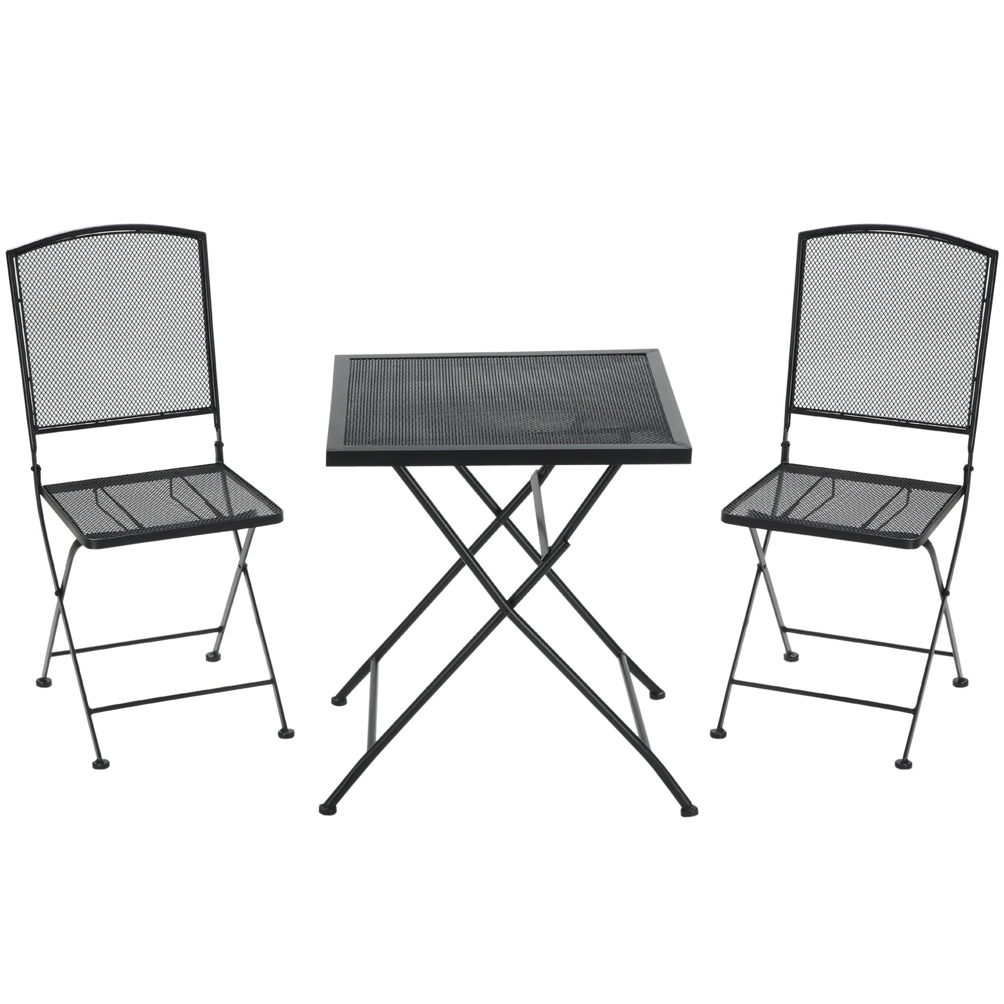 Garden Bistro Set, 3 Persons, 1 Table, 2 Folding Chairs, Metal Grey