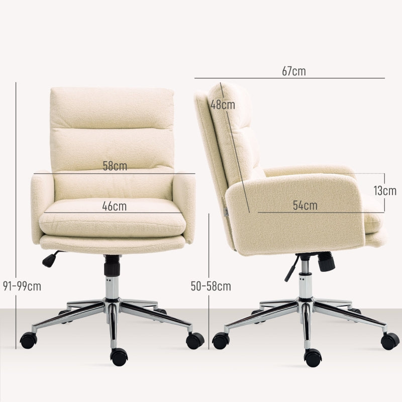 Office Chair, Ergonomic Desk Swivel with Rocking Function, Lambswool, Cream White