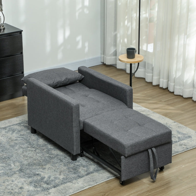 3-In-1 Chair Bed, Convertible Sleeper with Adjustable Backrest, Pillow and Footrest, Dark Grey