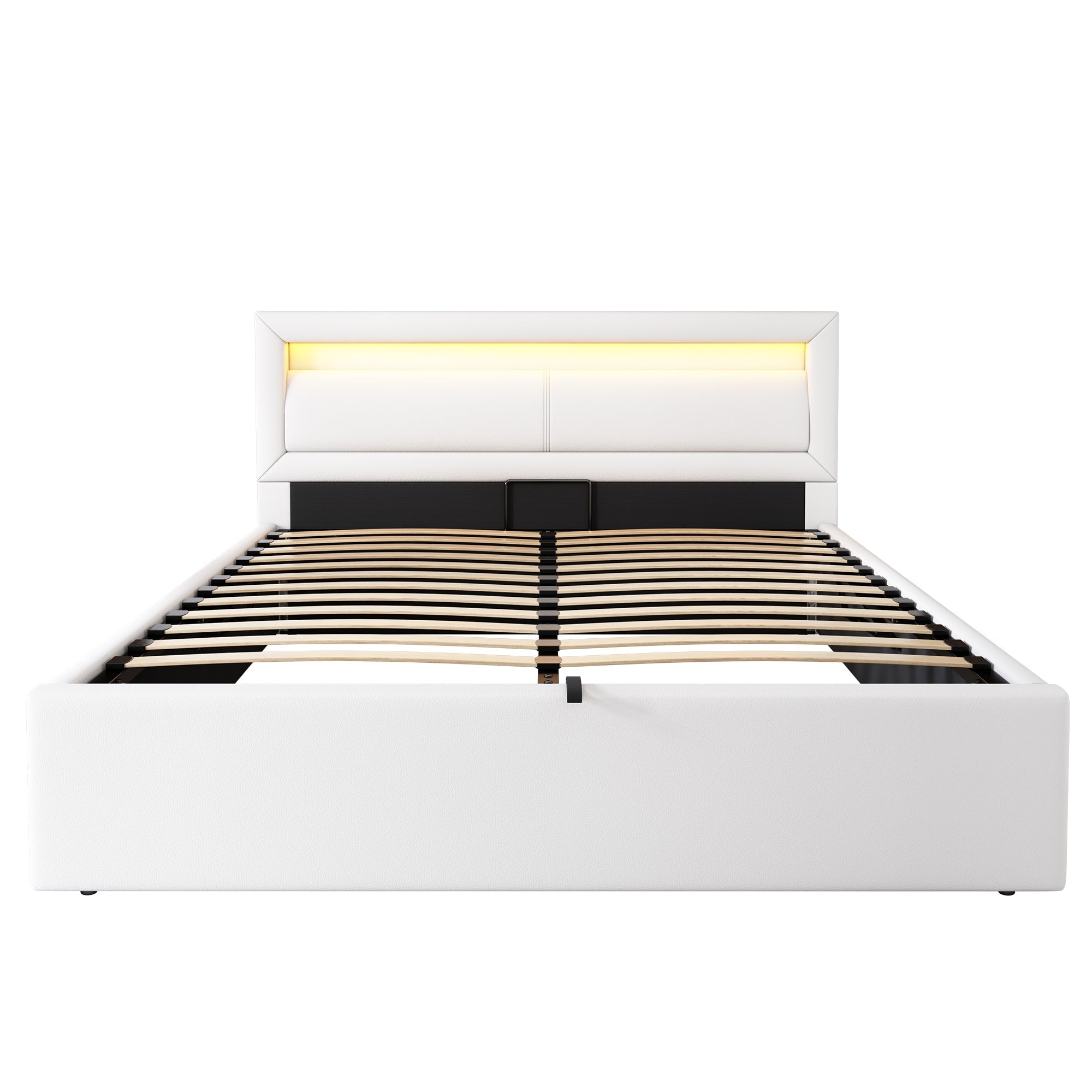 Upholstered LED Bed 140x190cm Storage & Illuminated Headboard Faux Leather White