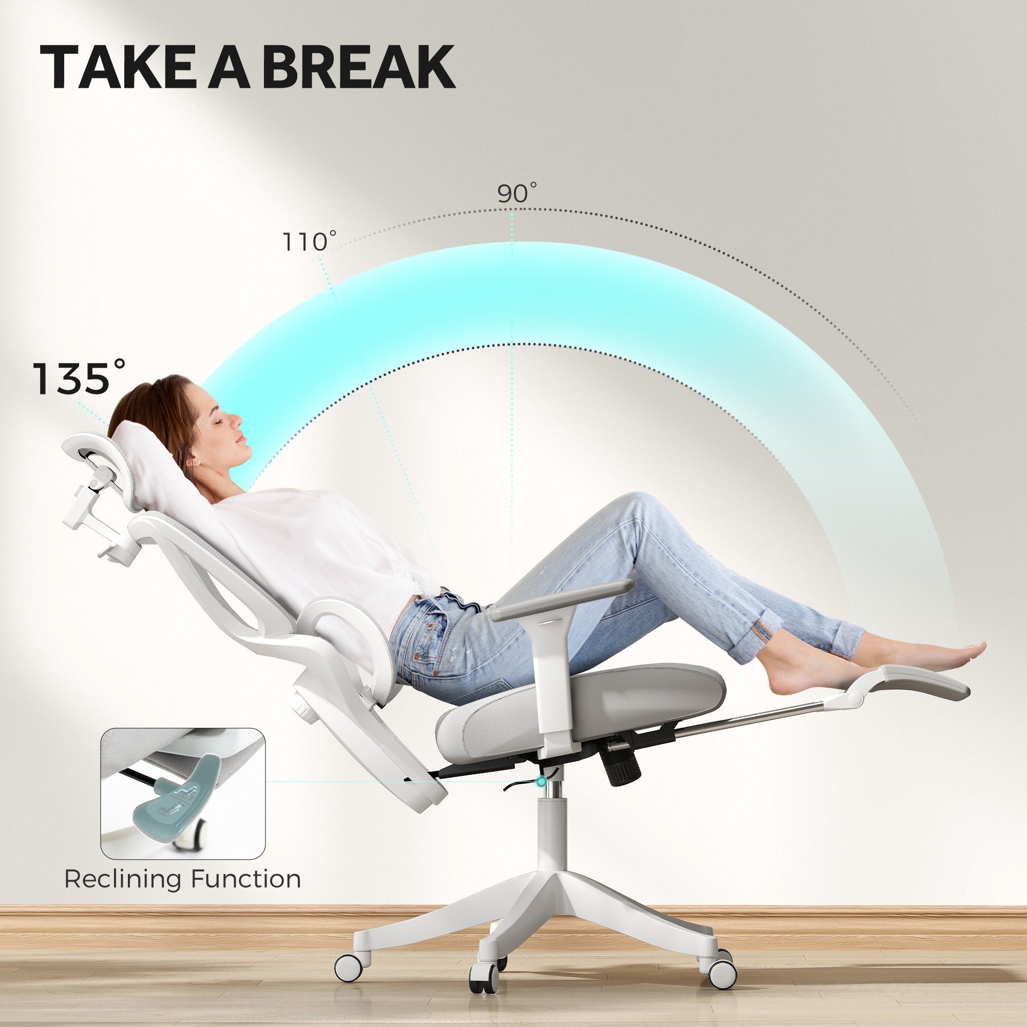 Office Chair Ergonomic Adjustable Grey