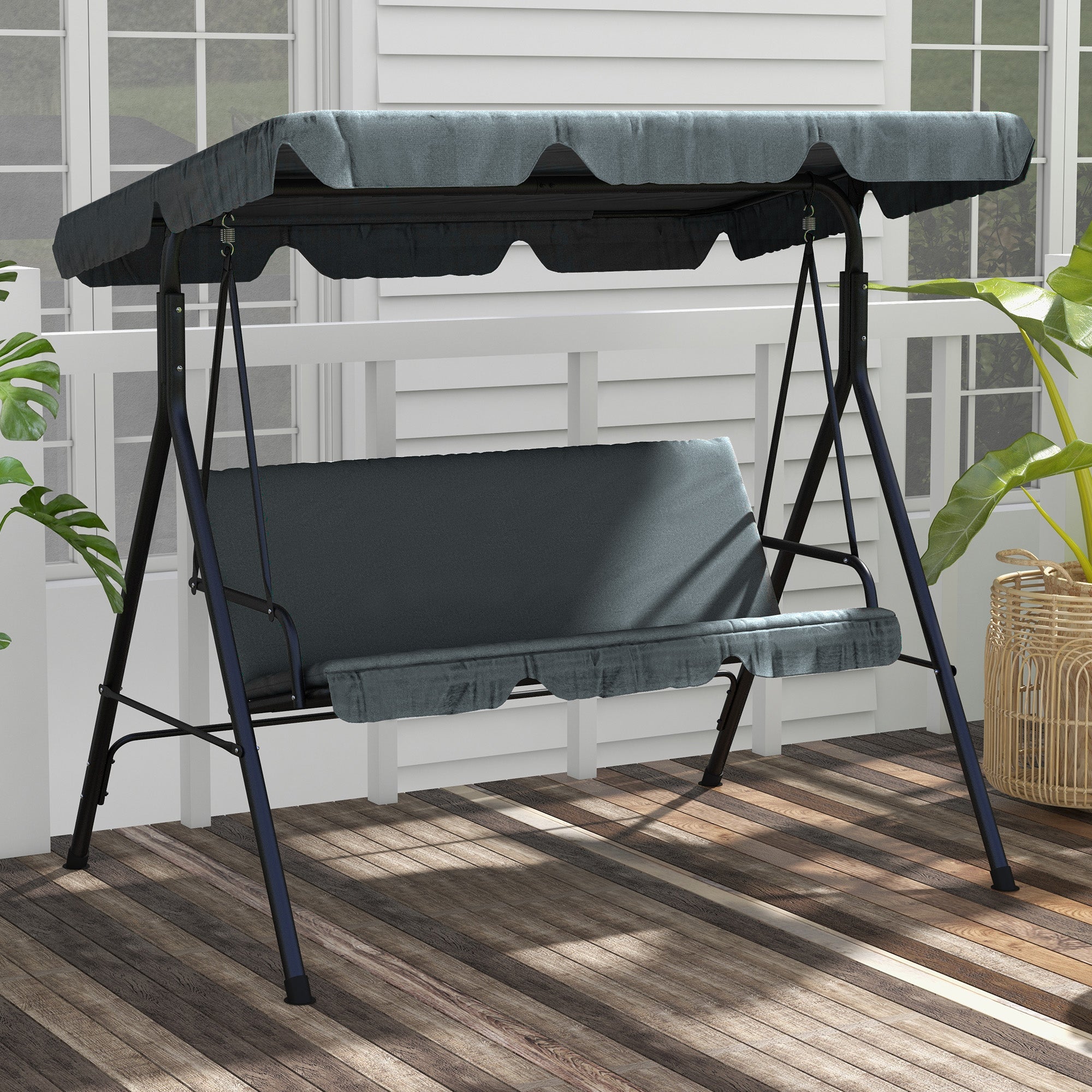 Outsuuny 3-Seater Hollywood Swing with Adjustable Sunshade, 240 kg Load Capacity, Grey