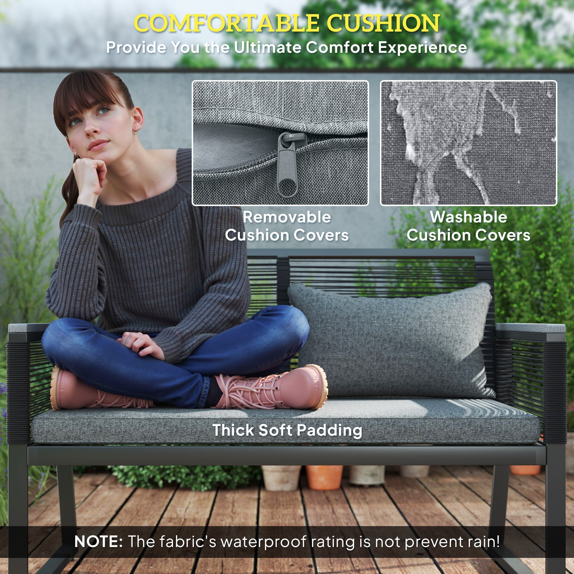 4 Pieces Garden Furniture Set, Rattan, Charcoal Grey