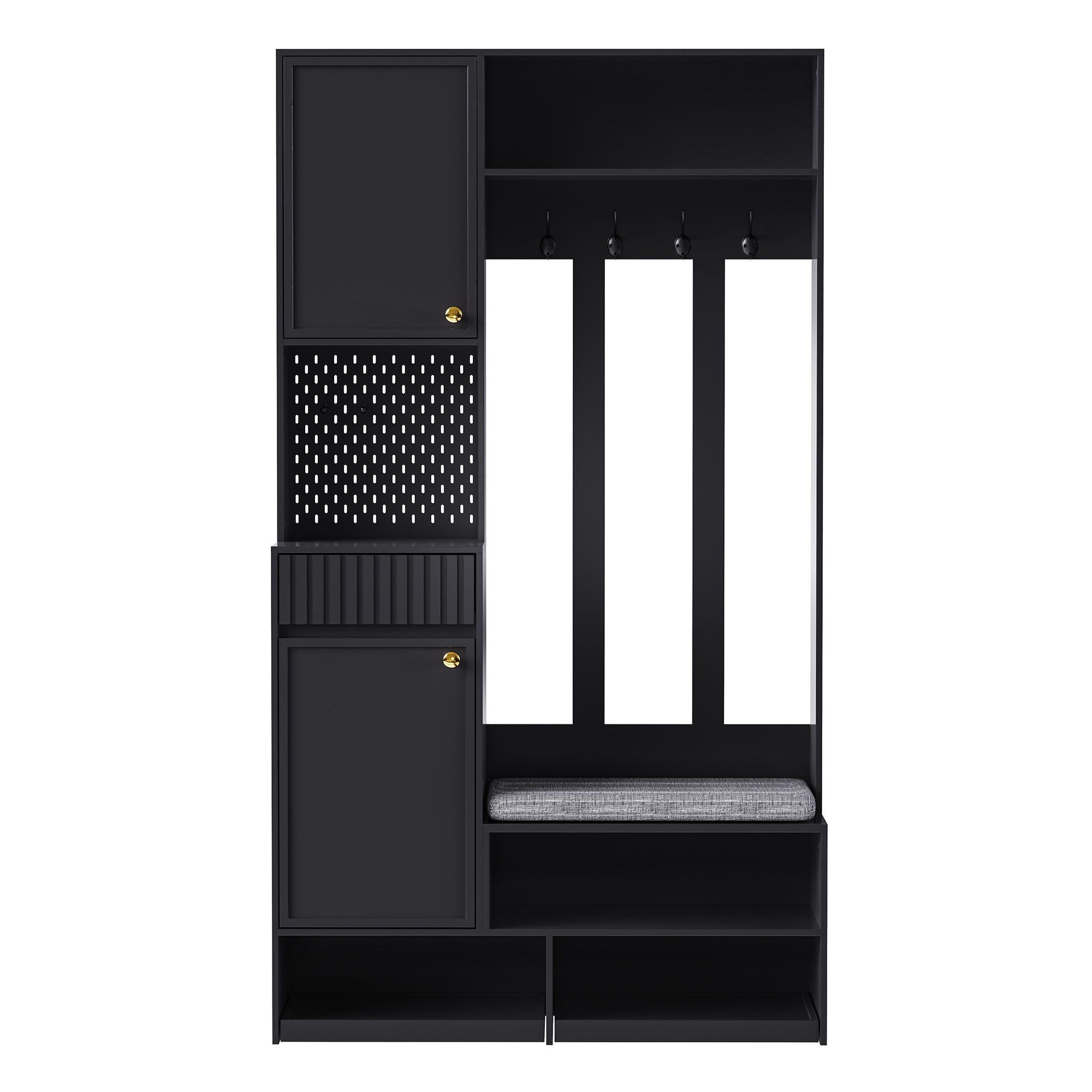 Wardrobe set complete hallway wardrobe set with bench, 4 hooks, doors & drawers - black