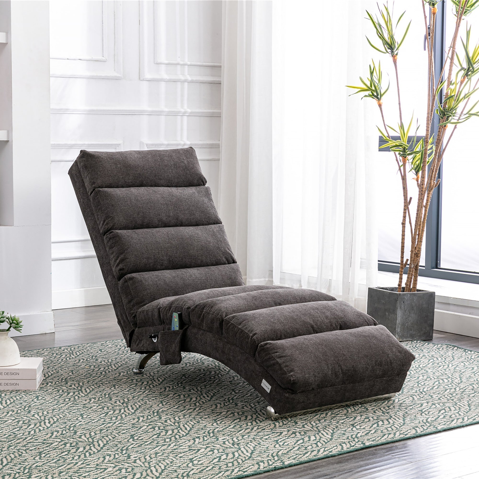 Relaxation Lounger with Vibration Function and Side Pockets, Bagcloth and Metal