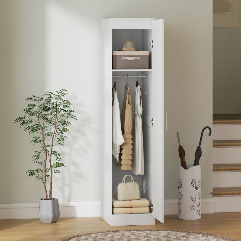 Wardrobe Multi-Purpose Cabinet, Clothes Rail, Shelf, Soft-Close Door, White