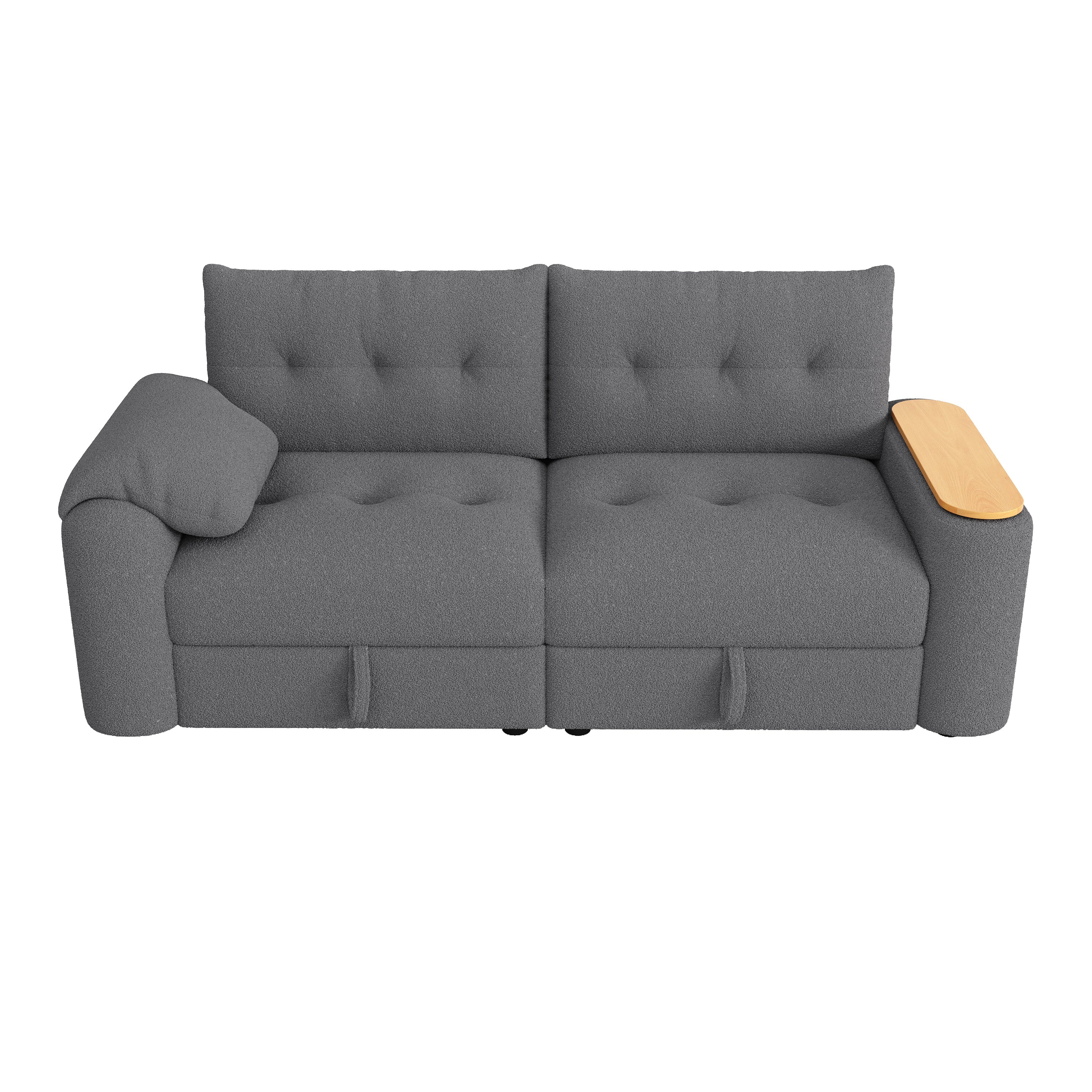 Teddy Plush Sofa, 3-Seater Modular Sofa Bed with Storage and Side Table, Gray