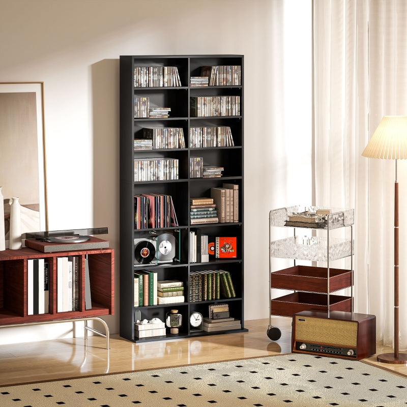 640 CD Storage Tower 14 Adjustable Shelves Engineered Wood Black