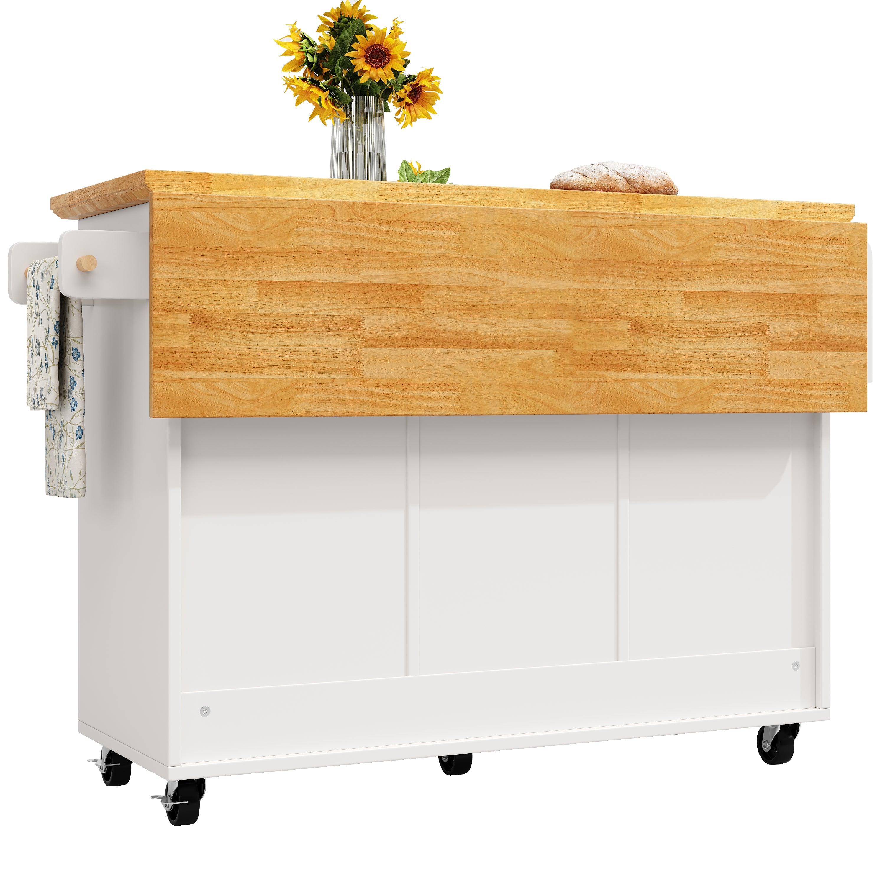 Kitchen Island Extendable Trolley 5 Drawers Towel/Spice Rack - White/Black