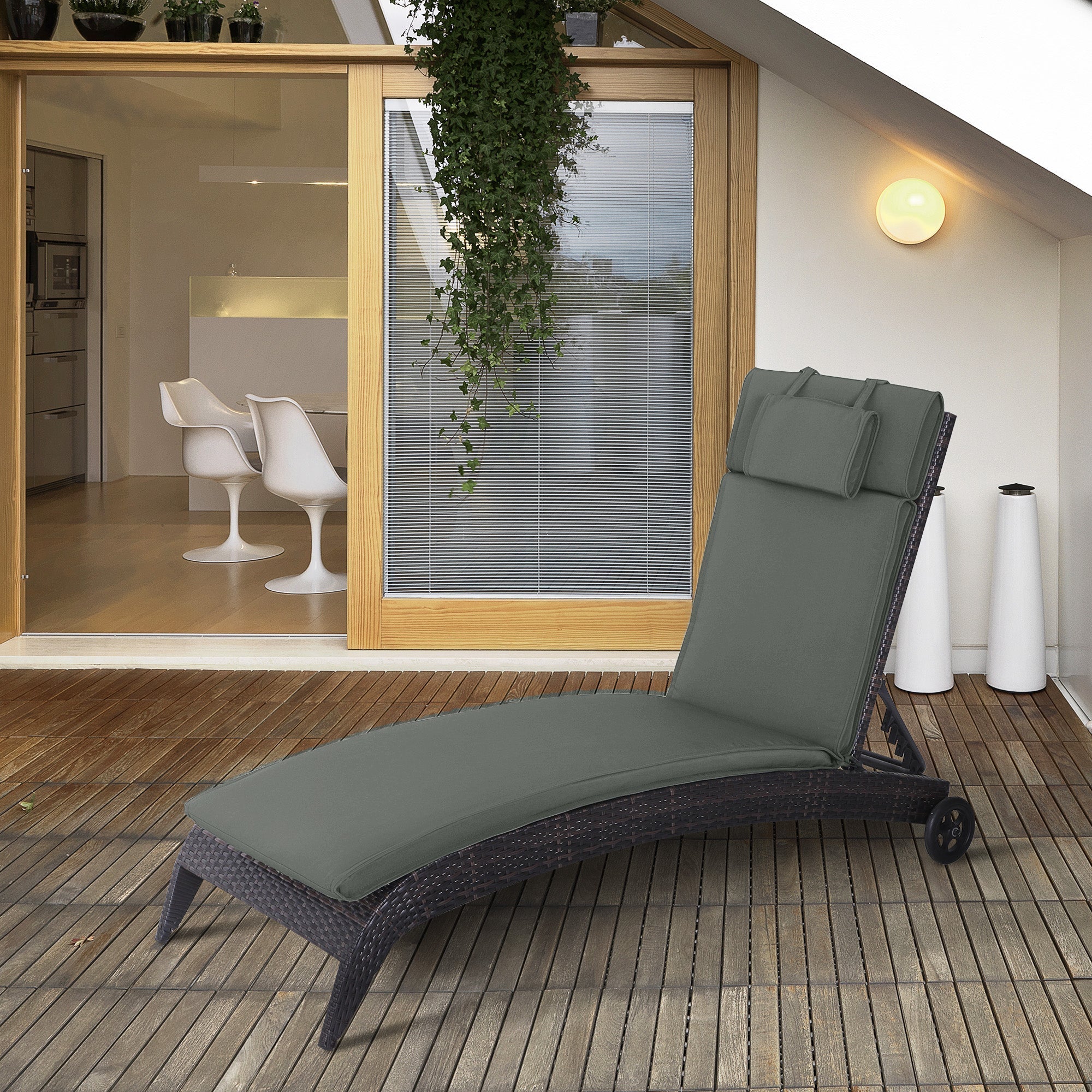 Liegenauflage, Garten, abnehmbares Kopfteil, Polyester-Baumwollfaser, Grau