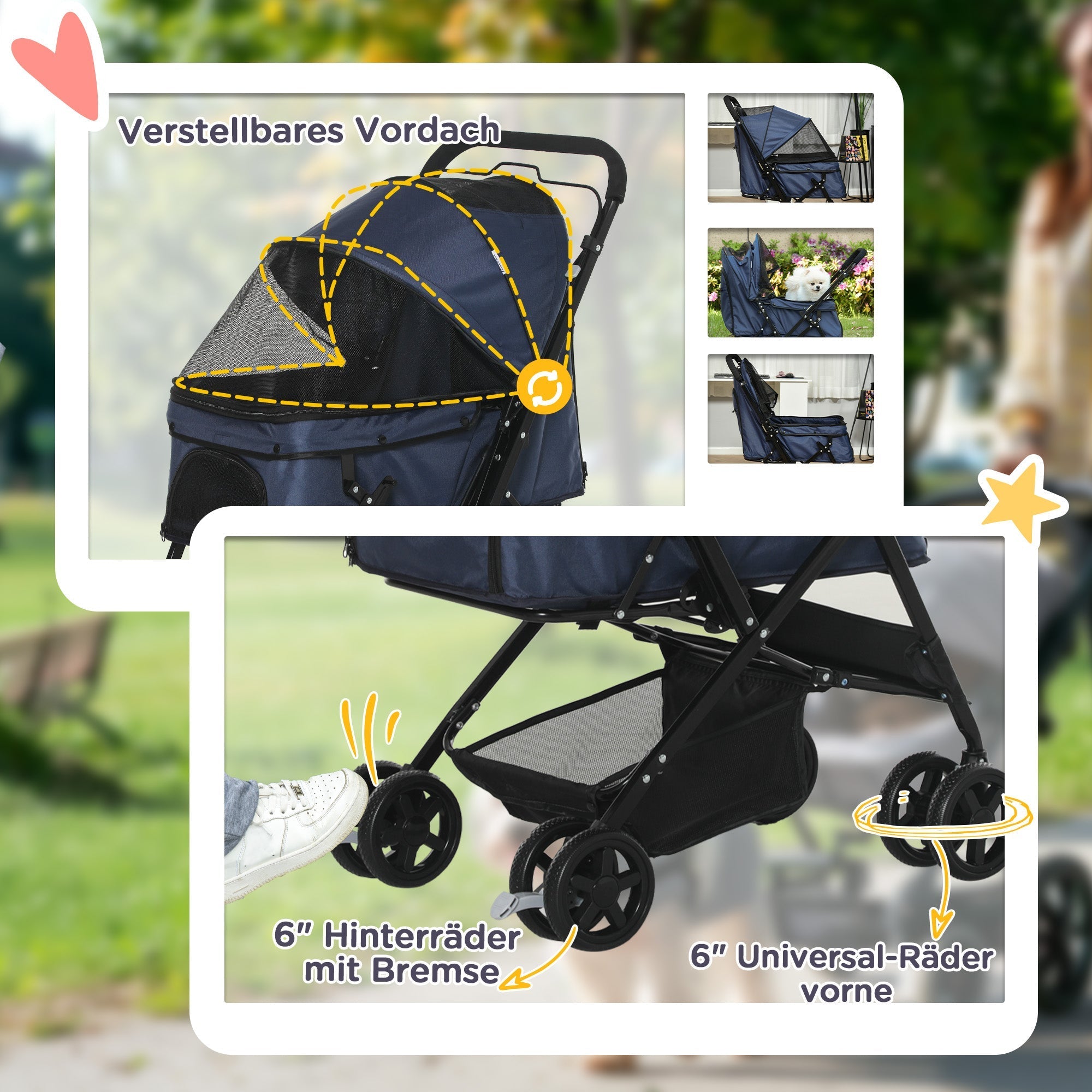 Pet Stroller Cat Buggy, Foldable Lightweight, Oxford Blue