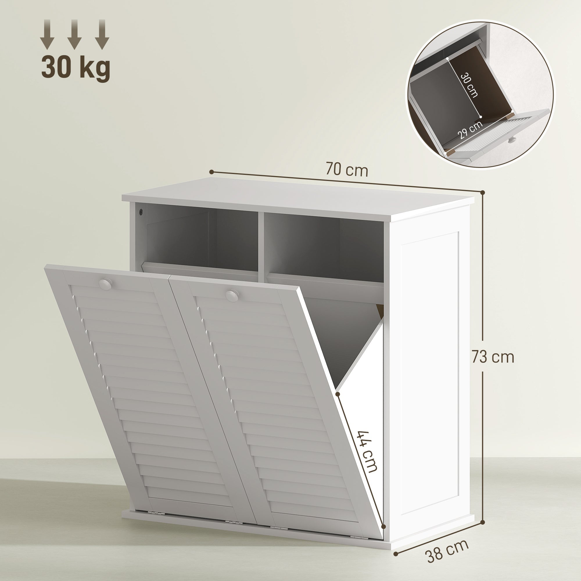 Wäscheschrank, 2 Körbe, Lamellentüren, weiß