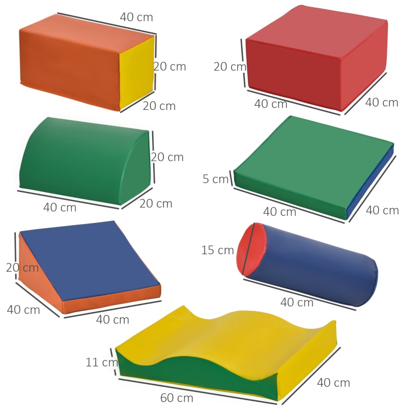 7-Piece Soft Building Blocks, Foam for Romping and Climbing, Artificial Leather, Colorful