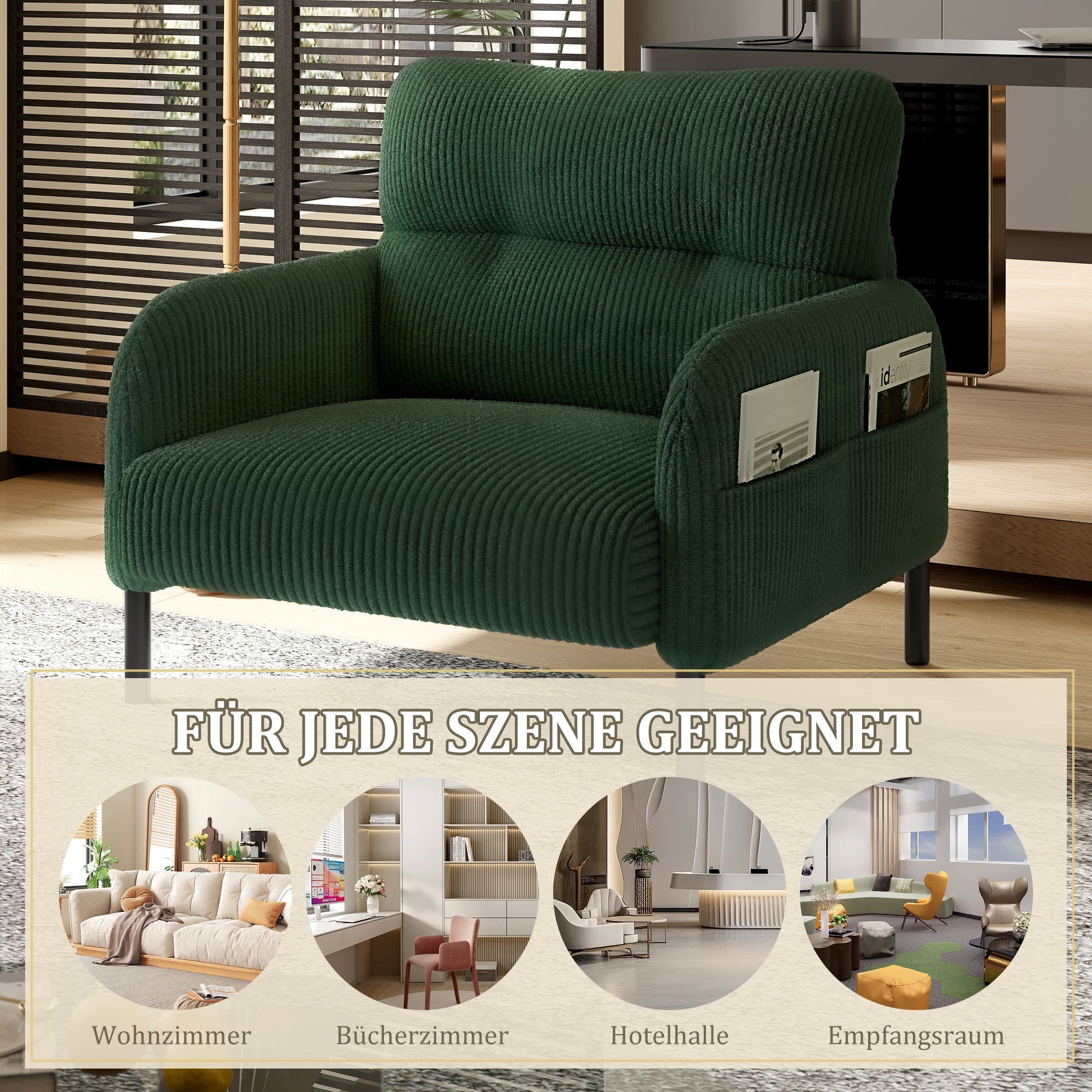 Velvet Sofa/Chair Comfortable Deep Seat Pockets, Velvet Fabric