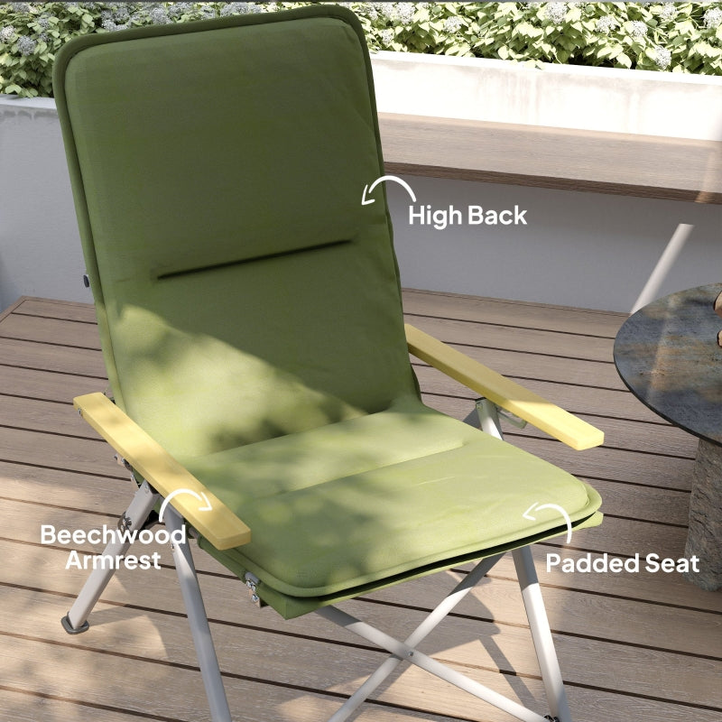 Portable Camping Chair, High Back Folding Recliner with Padded Seat and Carry Bag, Green