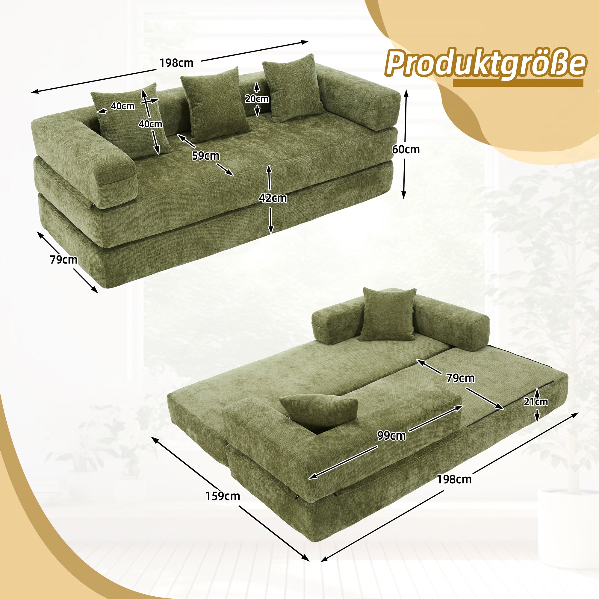Modular Block Sofa, Super Soft Combinable Storage Non-Slip, Chenille
