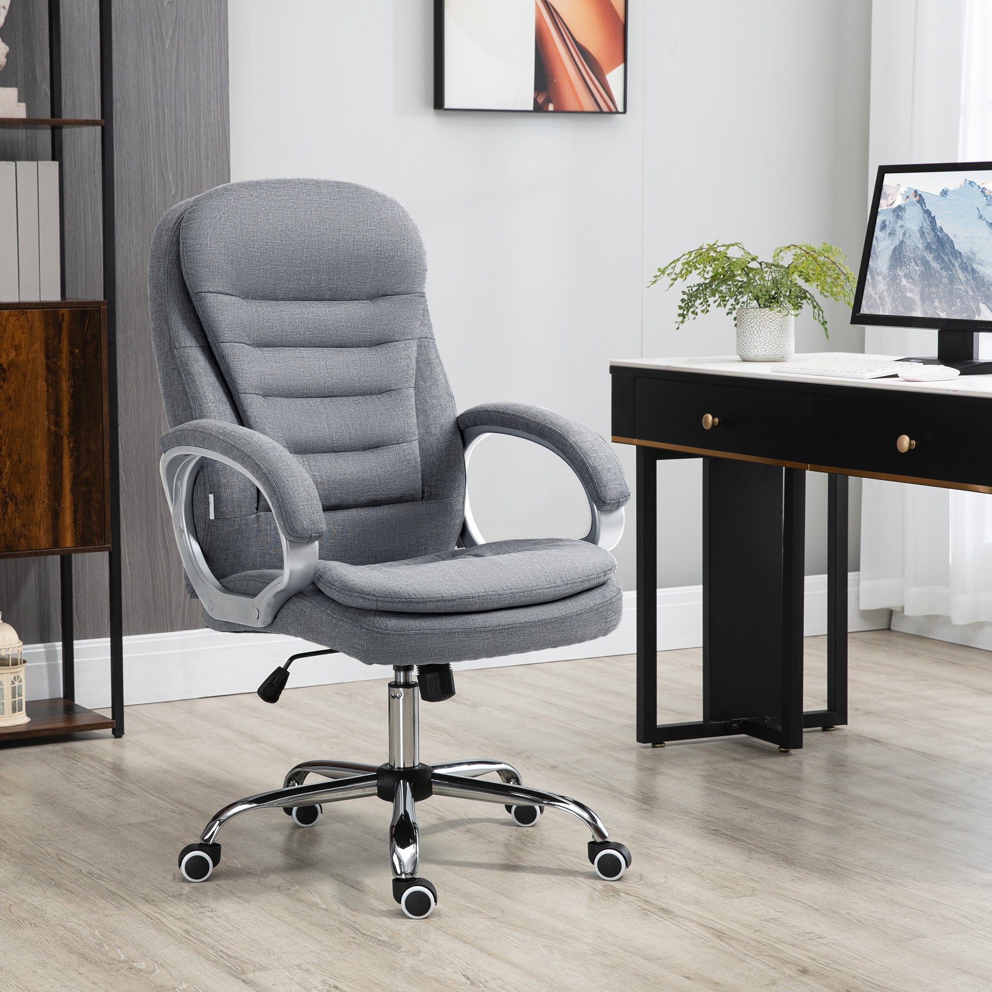 Ergonomic Office Chair, Adjustable Armrests Height Rocking Function, Grey Linen