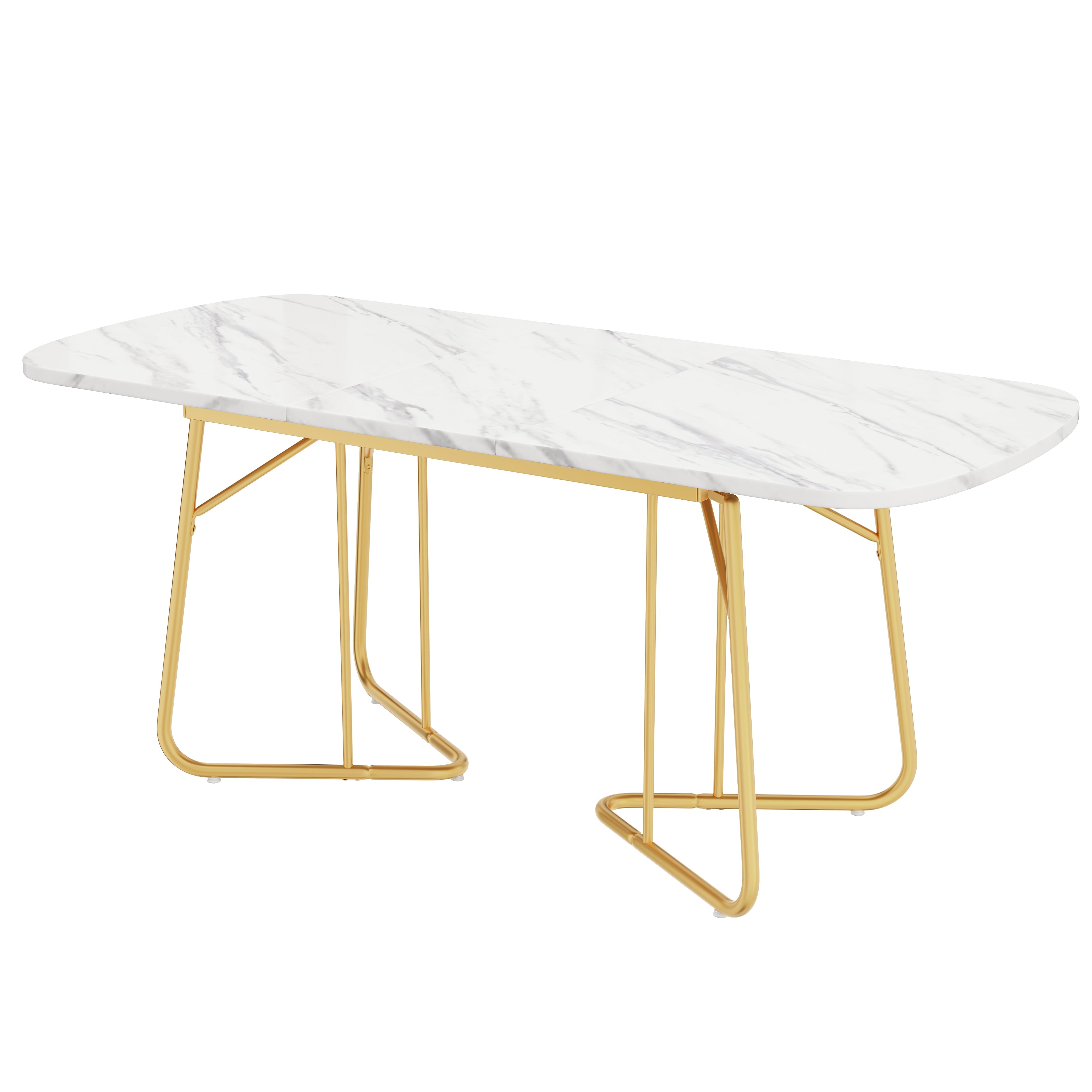 Extendable Dining Table Marble Top 140/180x80cm Gold Metal Legs - White