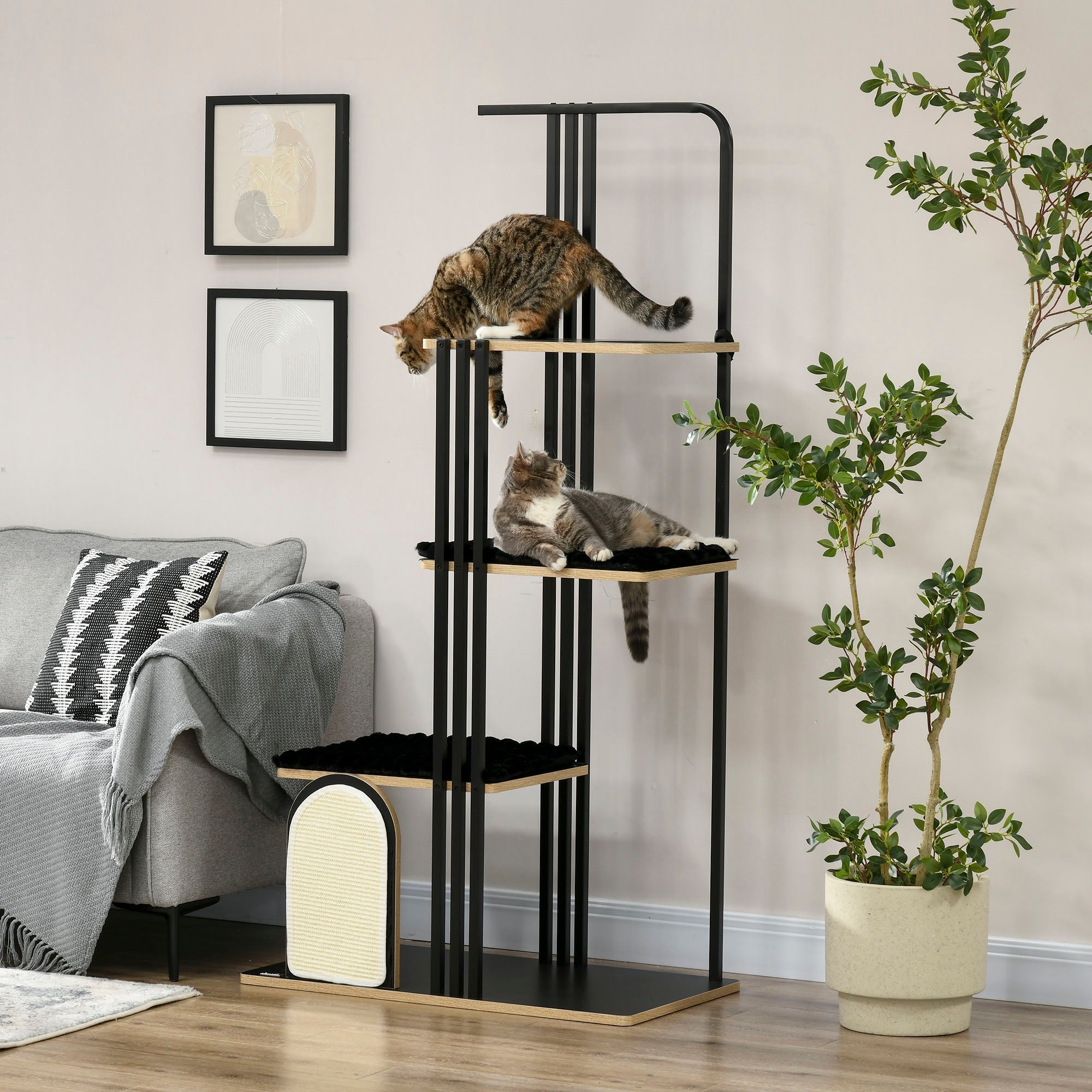Cat Tree Large 170cm Cushion 3 Platforms Steel Black