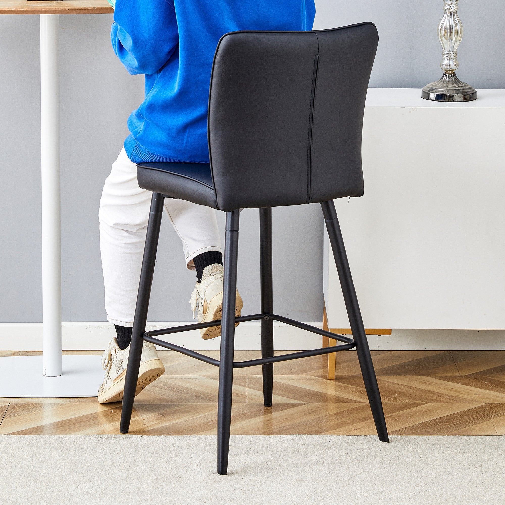 Bar Stools 2-Piece Set 101cm High Ergonomic Backrest Black PU