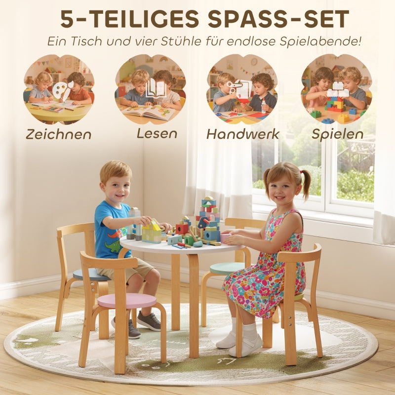 5-Piece Children's Table and Chair Set Lightweight Solid Wood Colorful