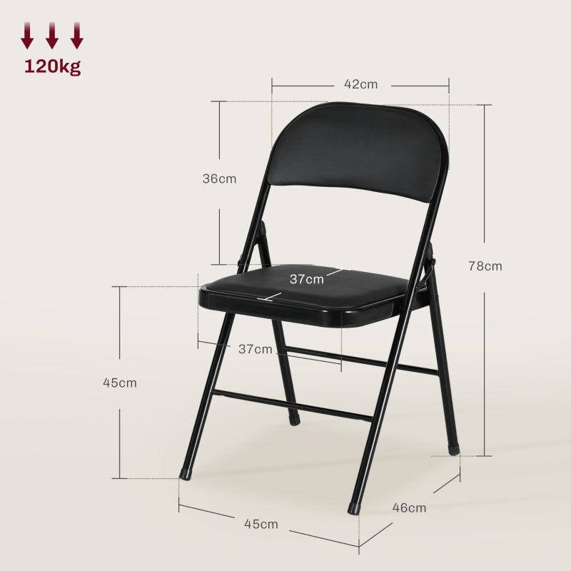 Folding Chairs, Set of 2, Portable Office Reception, Faux Leather, Black