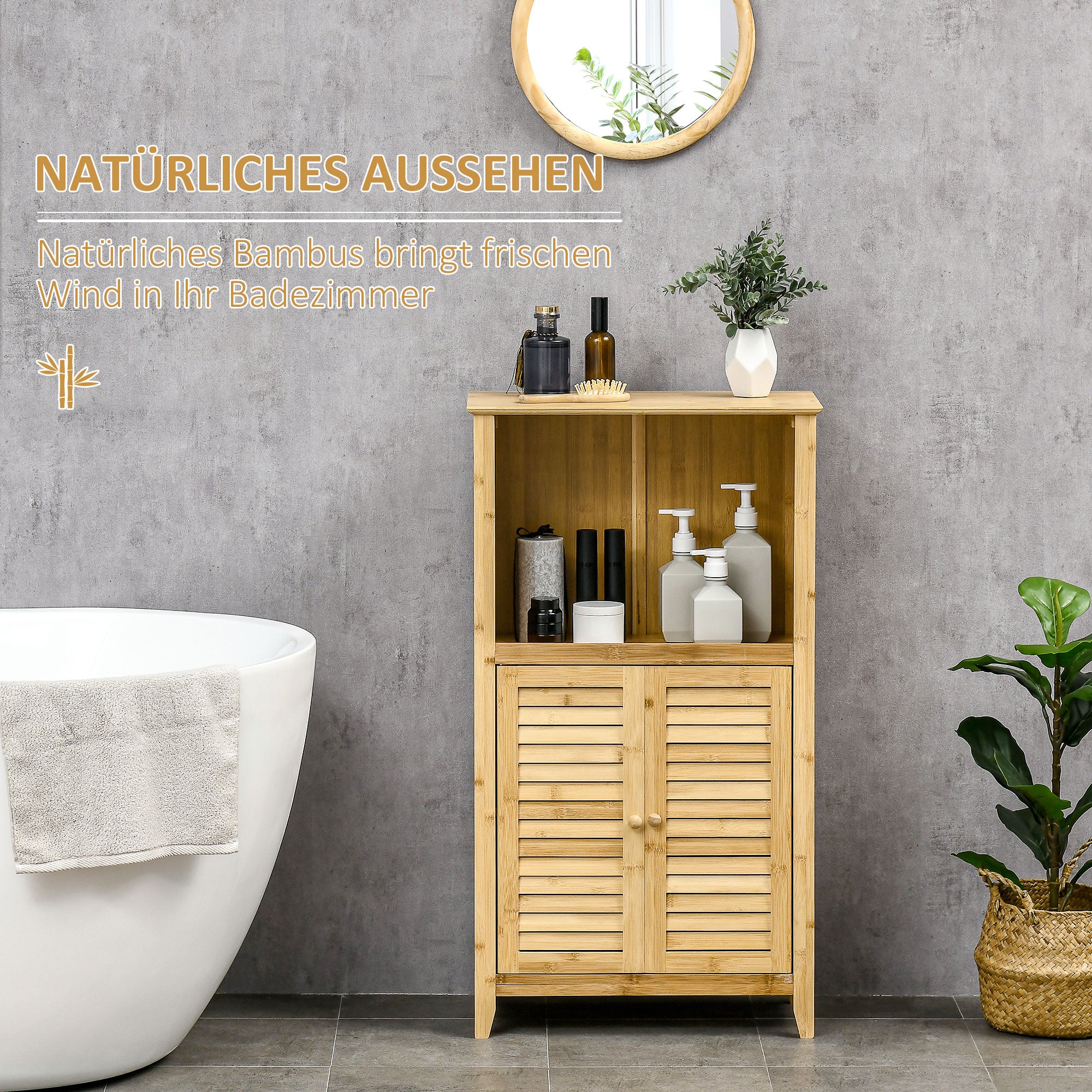 Bathroom Cabinet Freestanding Open Shelf 50x25.5x92cm Bamboo Natural
