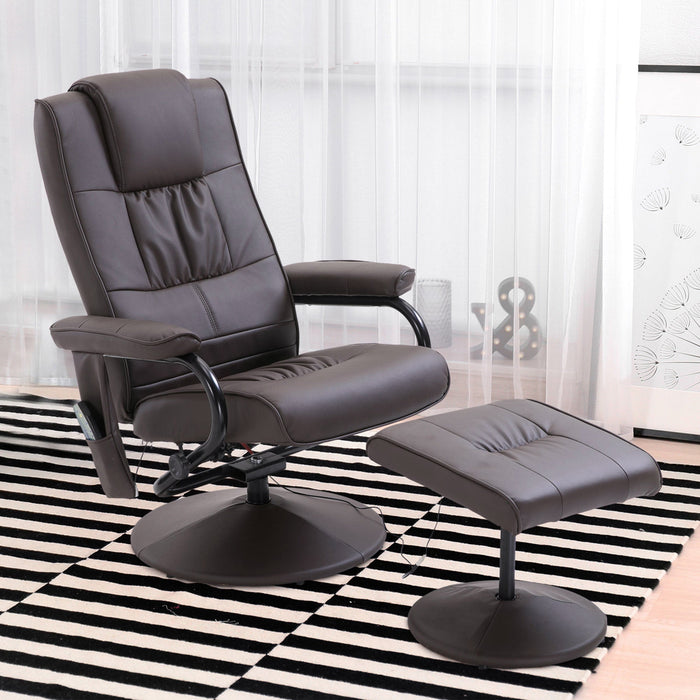 Massage Chair with Footstool Swivel Electric Recliner Remote Control, Faux Leather Brown