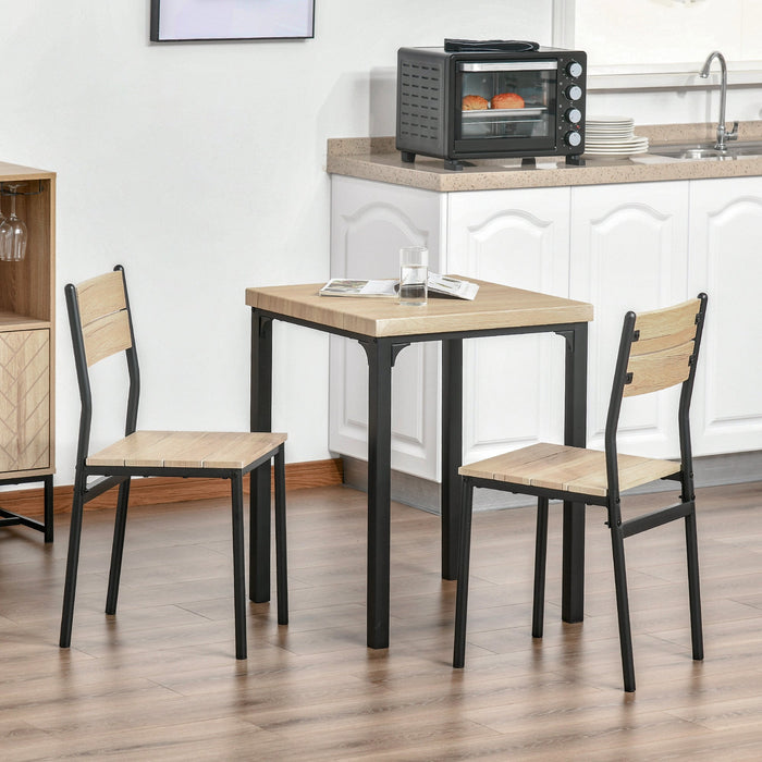 Dining Table Set, 3-Piece 1 Table 2 Chairs, Natural Wood Grain/Black