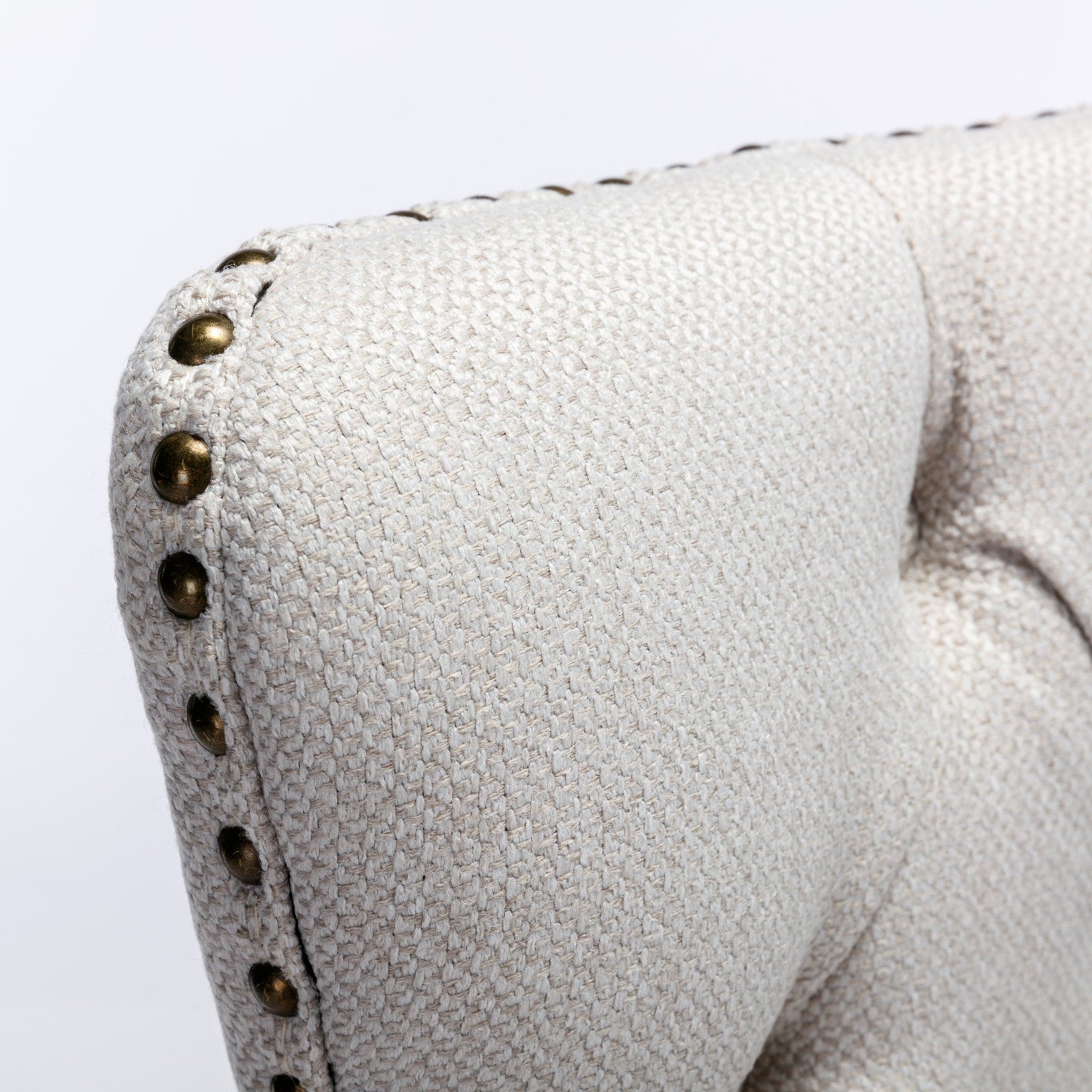 Nikki Collection Tufted Linen Dining Chair Nailhead Trim Wood Legs 2-Pcs Set - Beige - Clearance