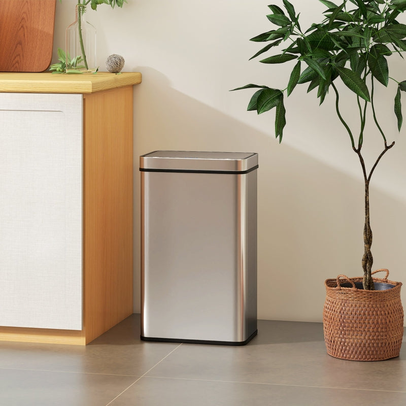 Sensor-Activated Waste Bin, 60L Automatic Lid, Stainless Steel, Silver-Colored