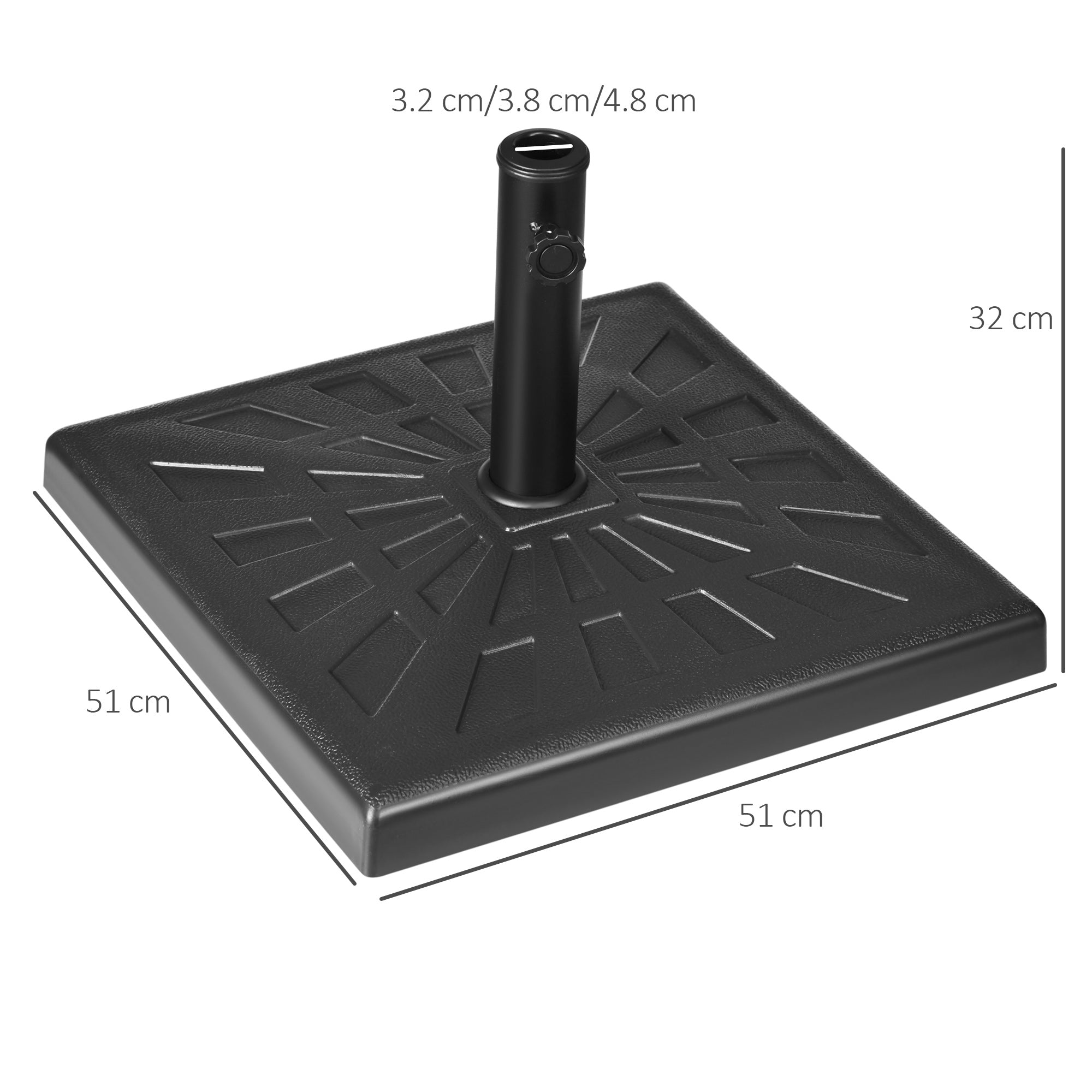 Parasol Base 19kg Stable for 32/38/48mm Poles, Black Resin