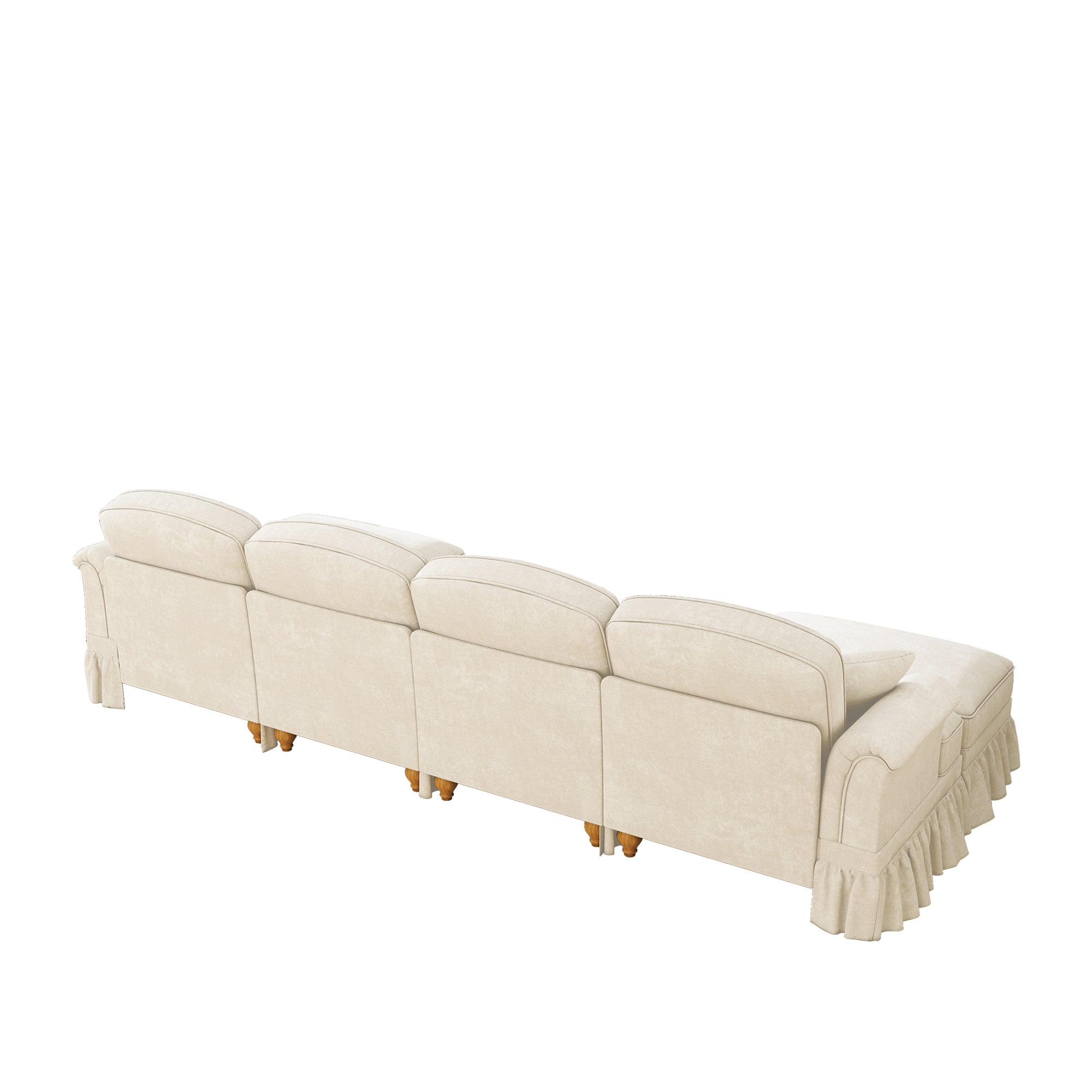 Modular U-Shaped Sofa 4-Seater Movable Ottoman Removable Apron - White Chenille