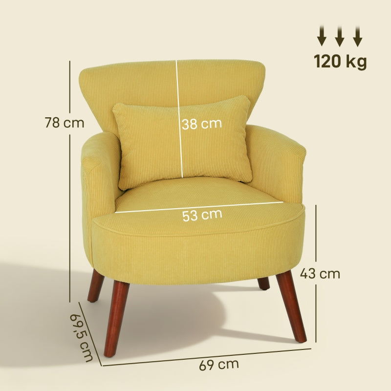 Modern Armchair Upholstered Lumbar Cushion Rubberwood Legs - Yellow