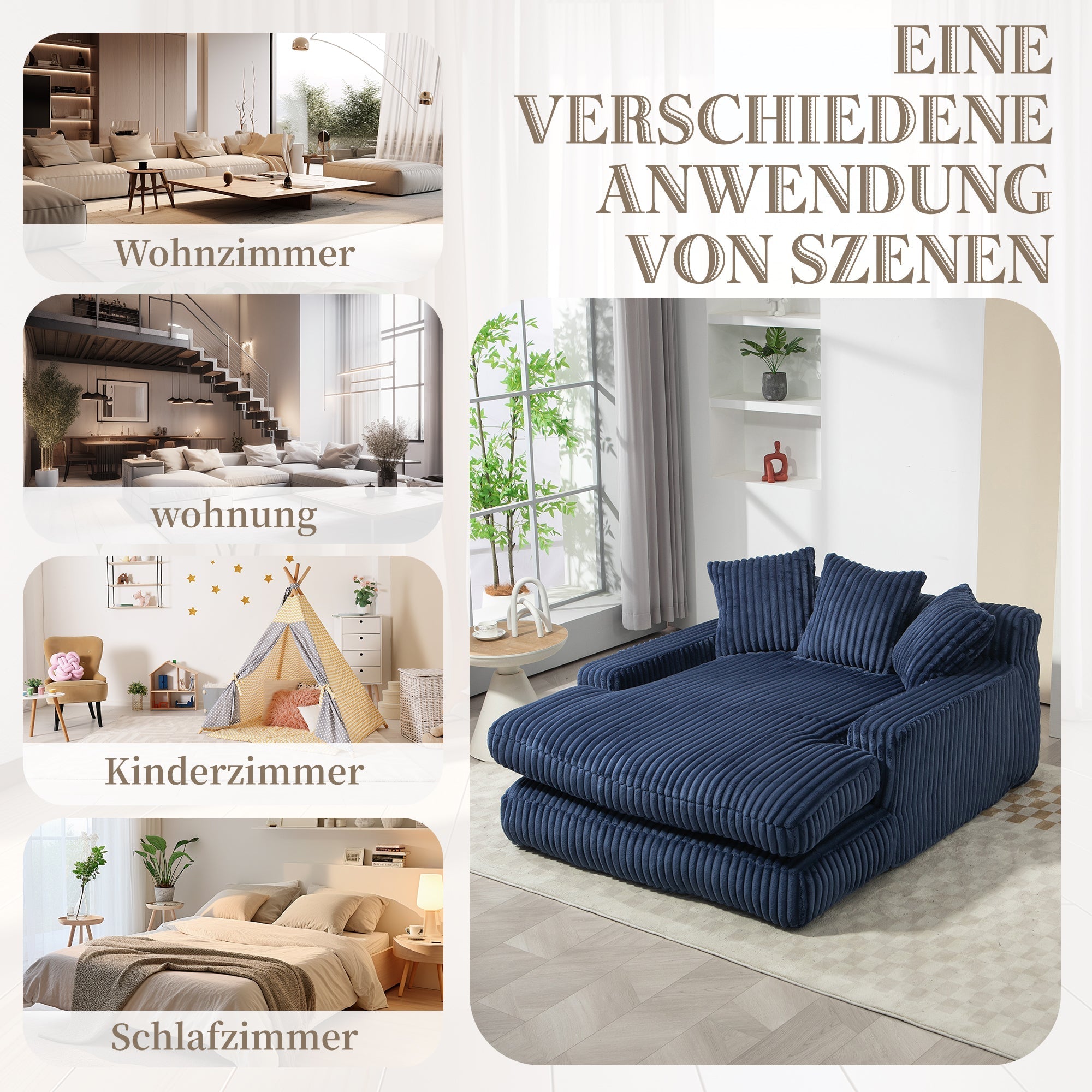 Sofa Bed, Cloud Couch with 3 Soft Pillows, Single Seat, Corduroy Navy Blue