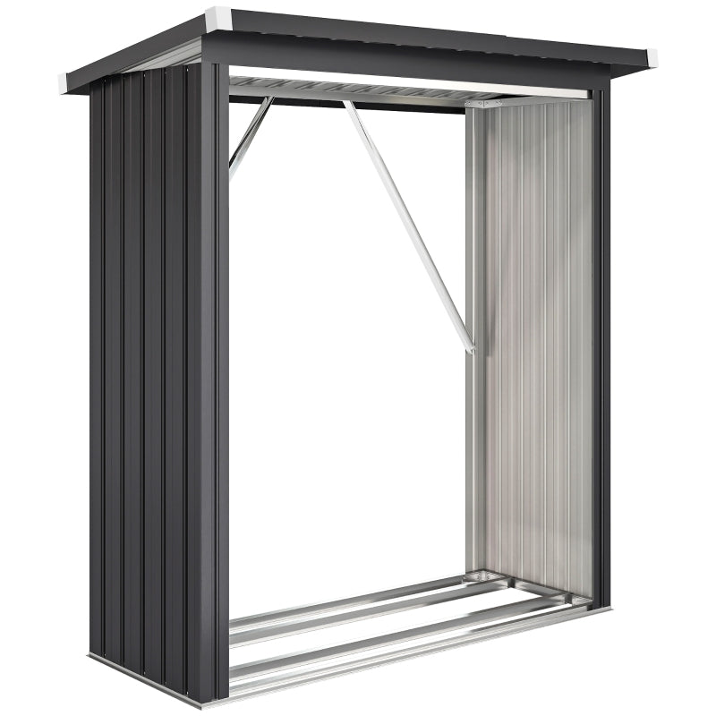 Firewood Shed, Raised Floor Sloping Roof, Steel Dark Grey