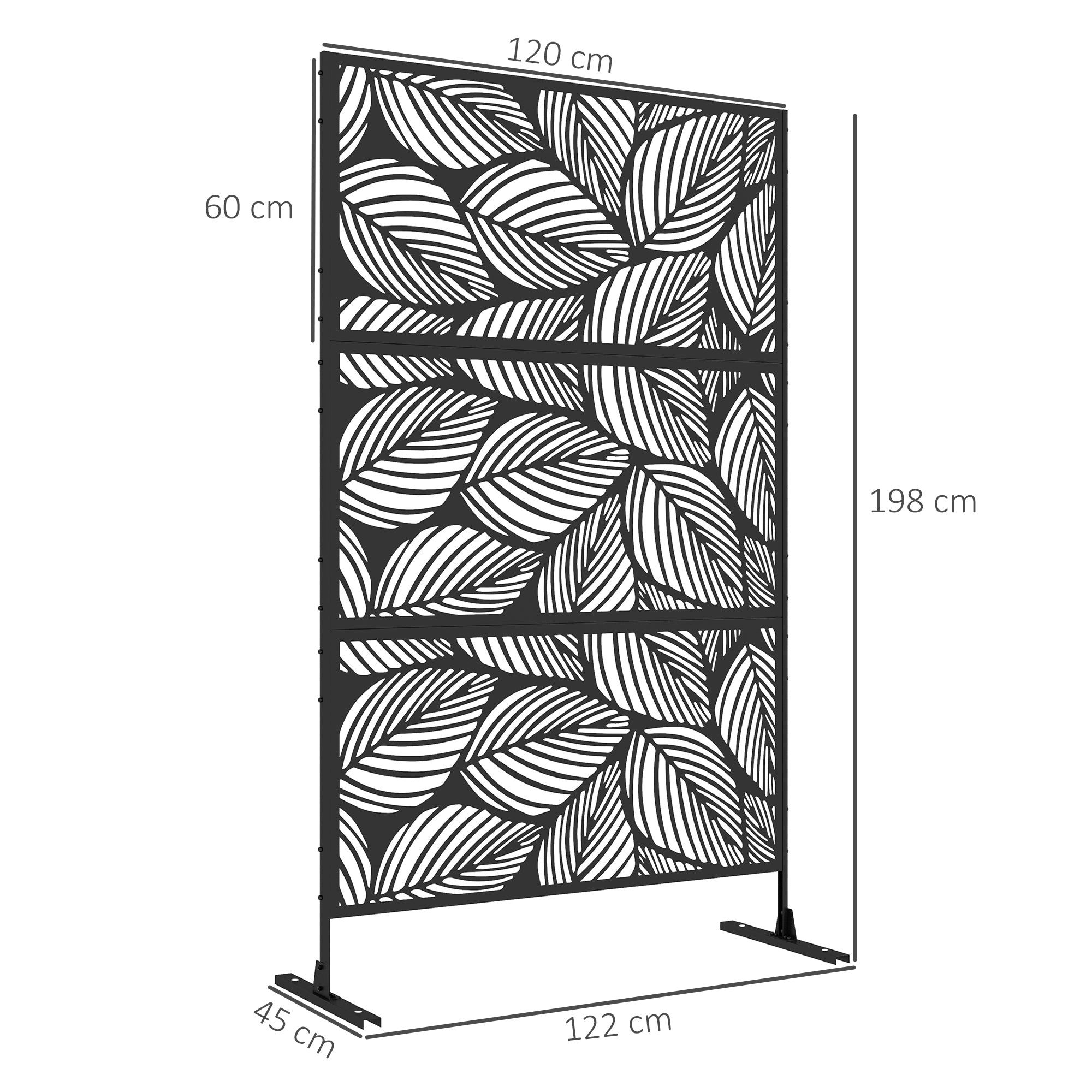 Garden Privacy Screen 122x198cm Balcony Leaf Pattern Steel, Black