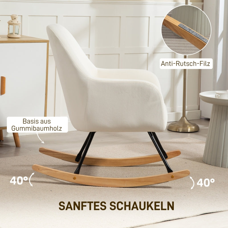 Rocking Chair Recliner with Armrests & Wooden Runners, Velvet Cream White