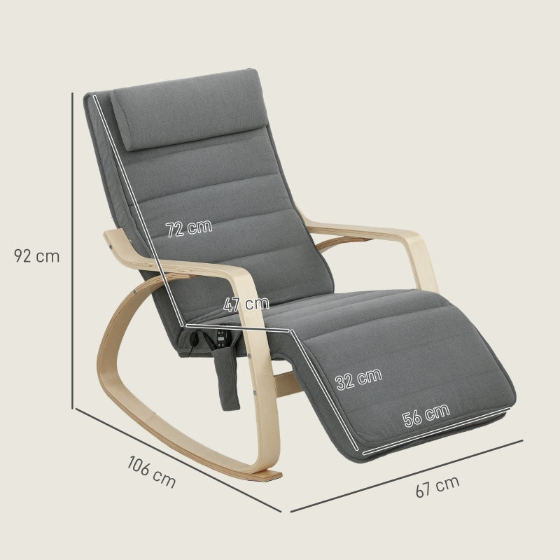 Rocking Chair, Massage, Lumbar Heating, Grey Fabric