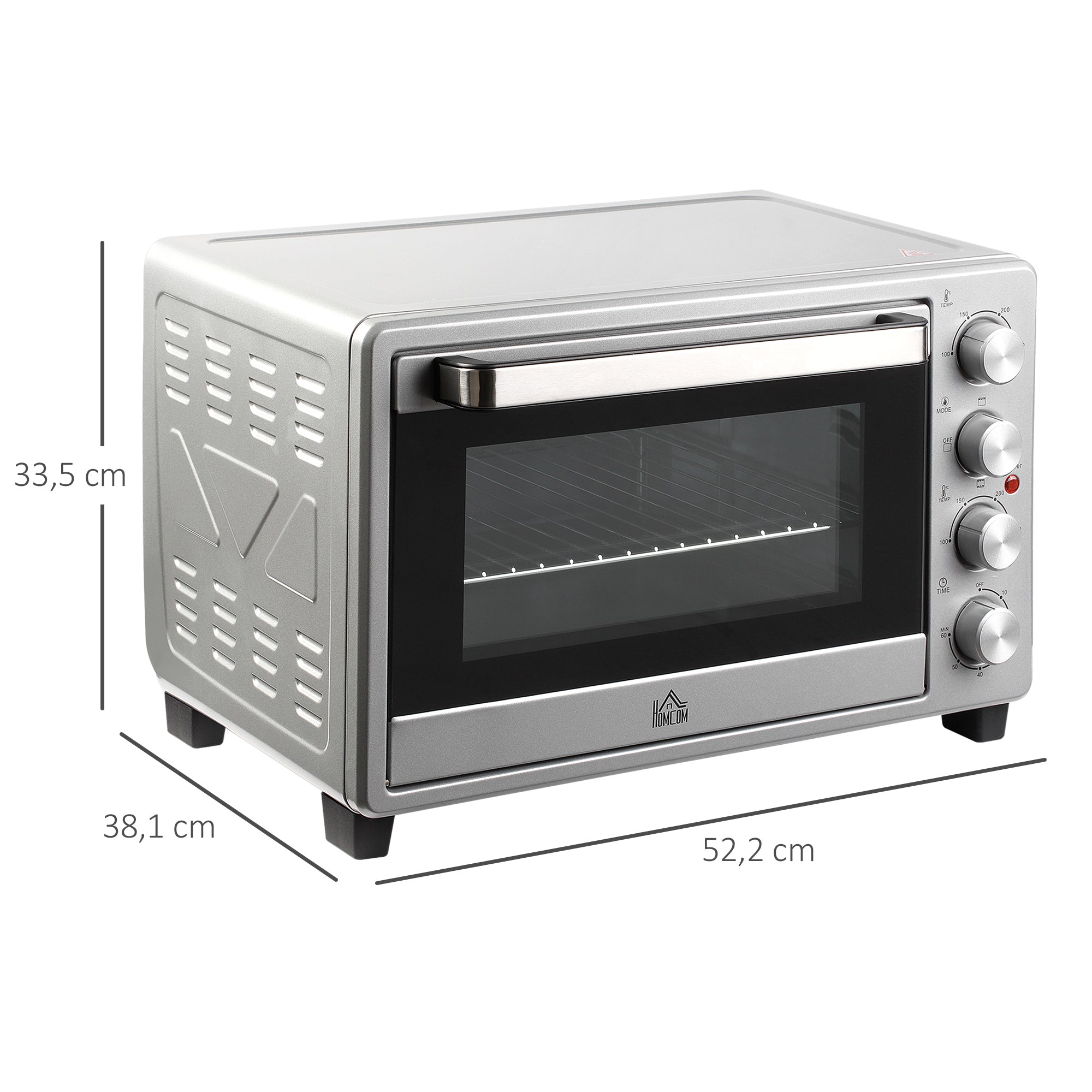 Mini Oven 32L 1600W Electric with Slag Tray, Stainless Steel & Glass, Silver