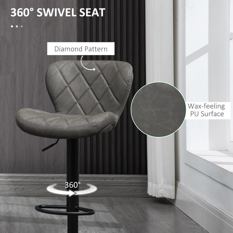 Bar Stools Set of 2 Swivel with Backrest and Footrest, Dark Grey PU