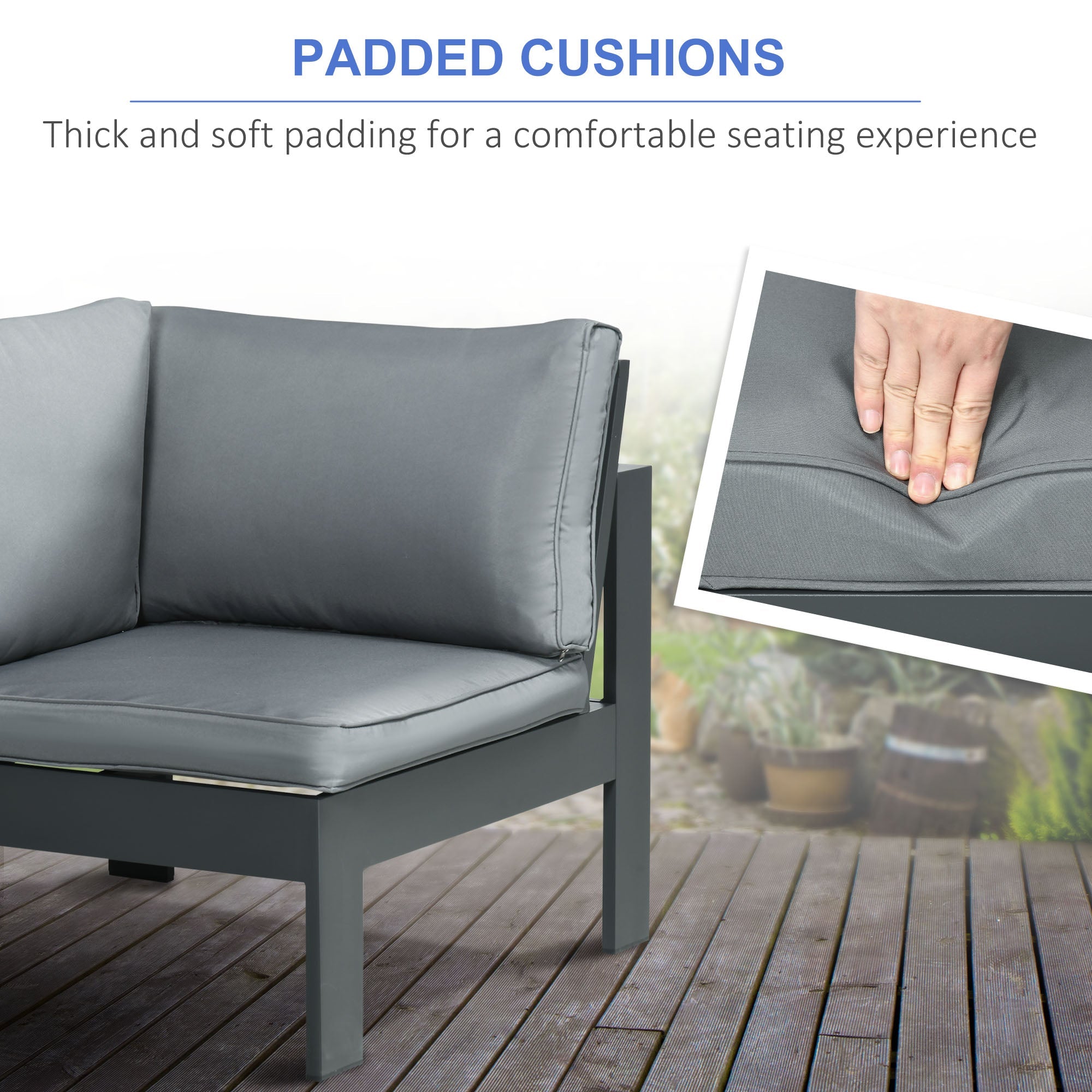 6-Piece Aluminium Garden Furniture Set, Fire Pit Table Outdoor Sofa with Cushions, Grey