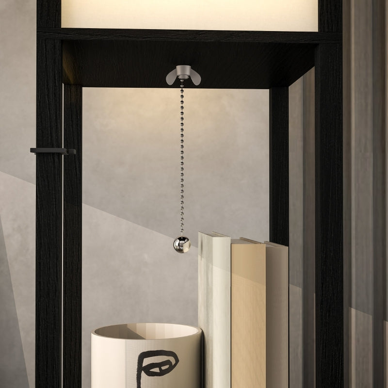 Floor Lamp, 3 Compartments, E27 Socket, Fabric Lampshade, USB-A, USB-C Ports, White+Black
