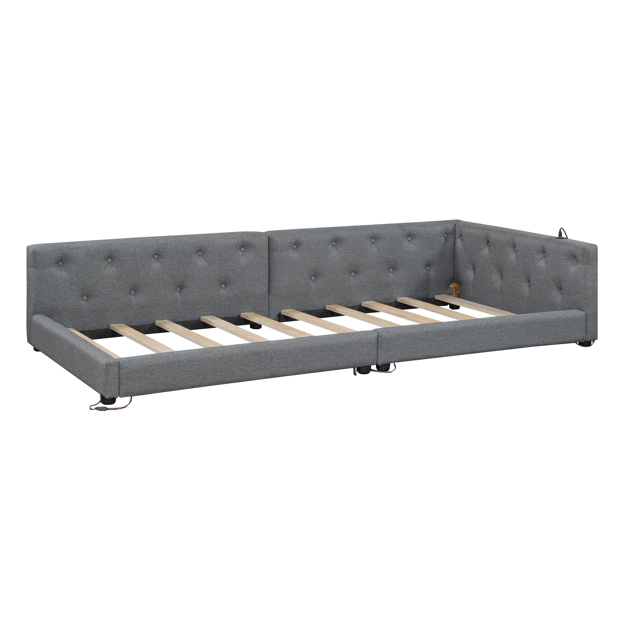 Sofa Bed Daybed 90x200cm Button Tufting Ambient LED USB-C Beige Linen