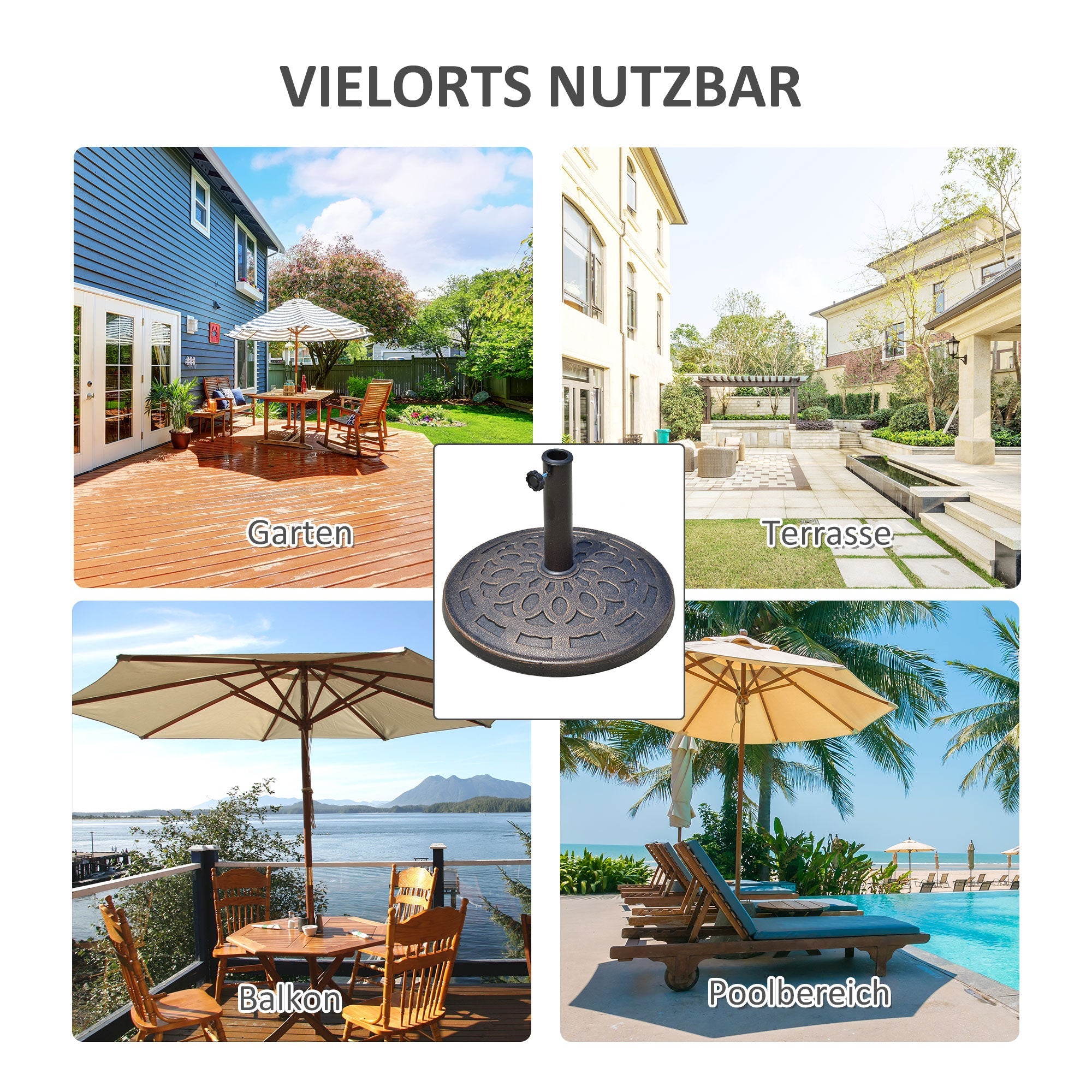 Parasol Base Round 14kg Stable Weatherproof Resin Bronze