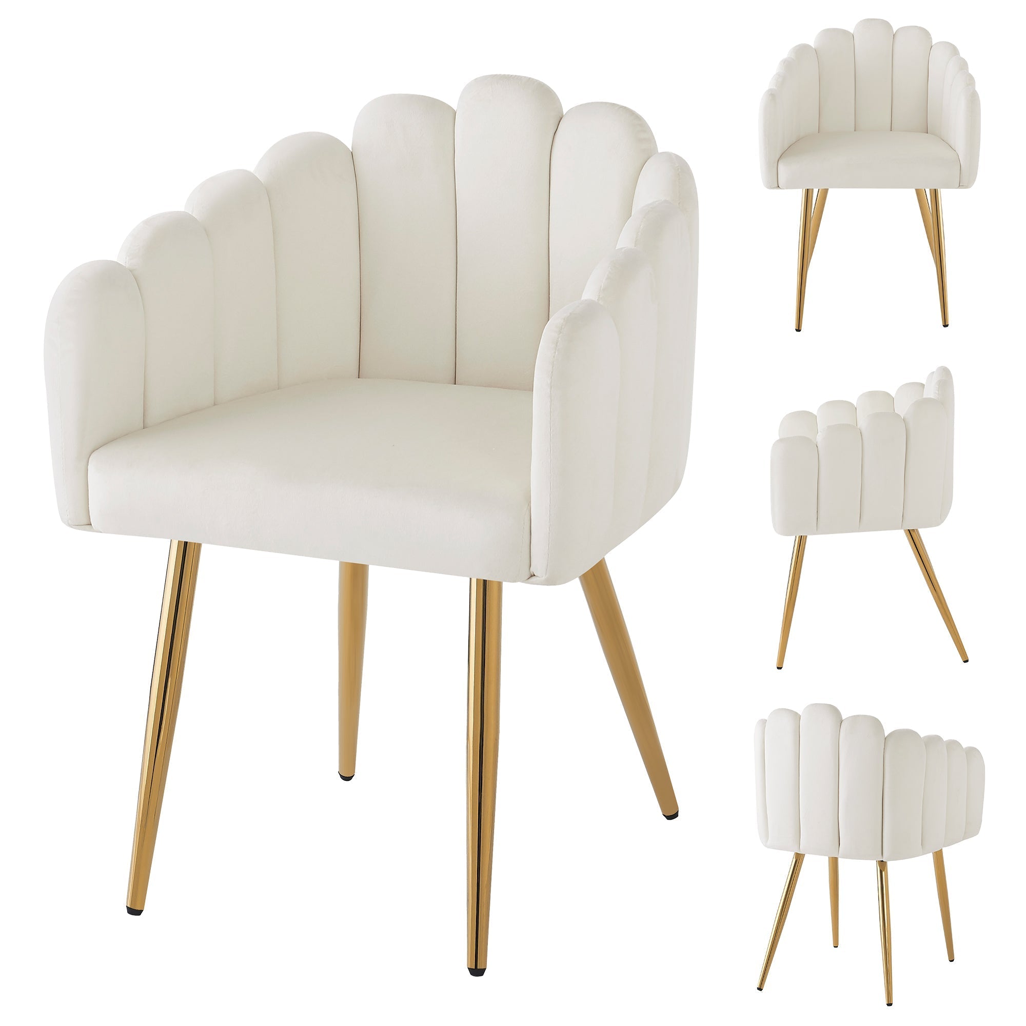 Dining Chair Set of 4 Velour Fan-Shaped Design Adjustable Legs - Gold
