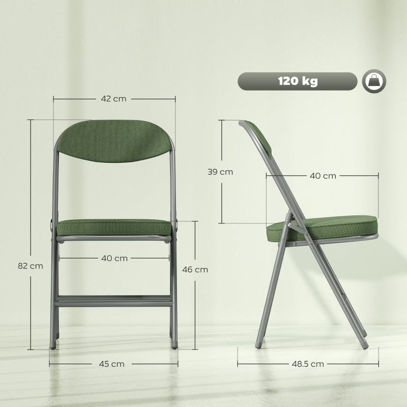 Folding Chairs Set of Four Corduroy Green