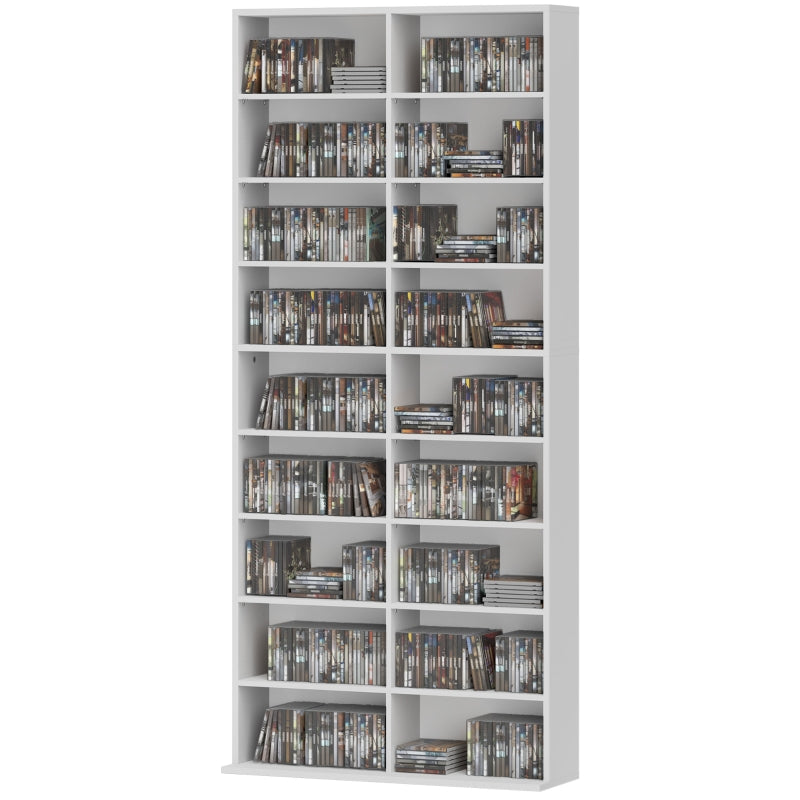 CD/DVD/Blu-ray Media Shelf/CD Stand, 640 CD/360 DVD/430 Blu-ray Storage 78.5x24x175 cm, White