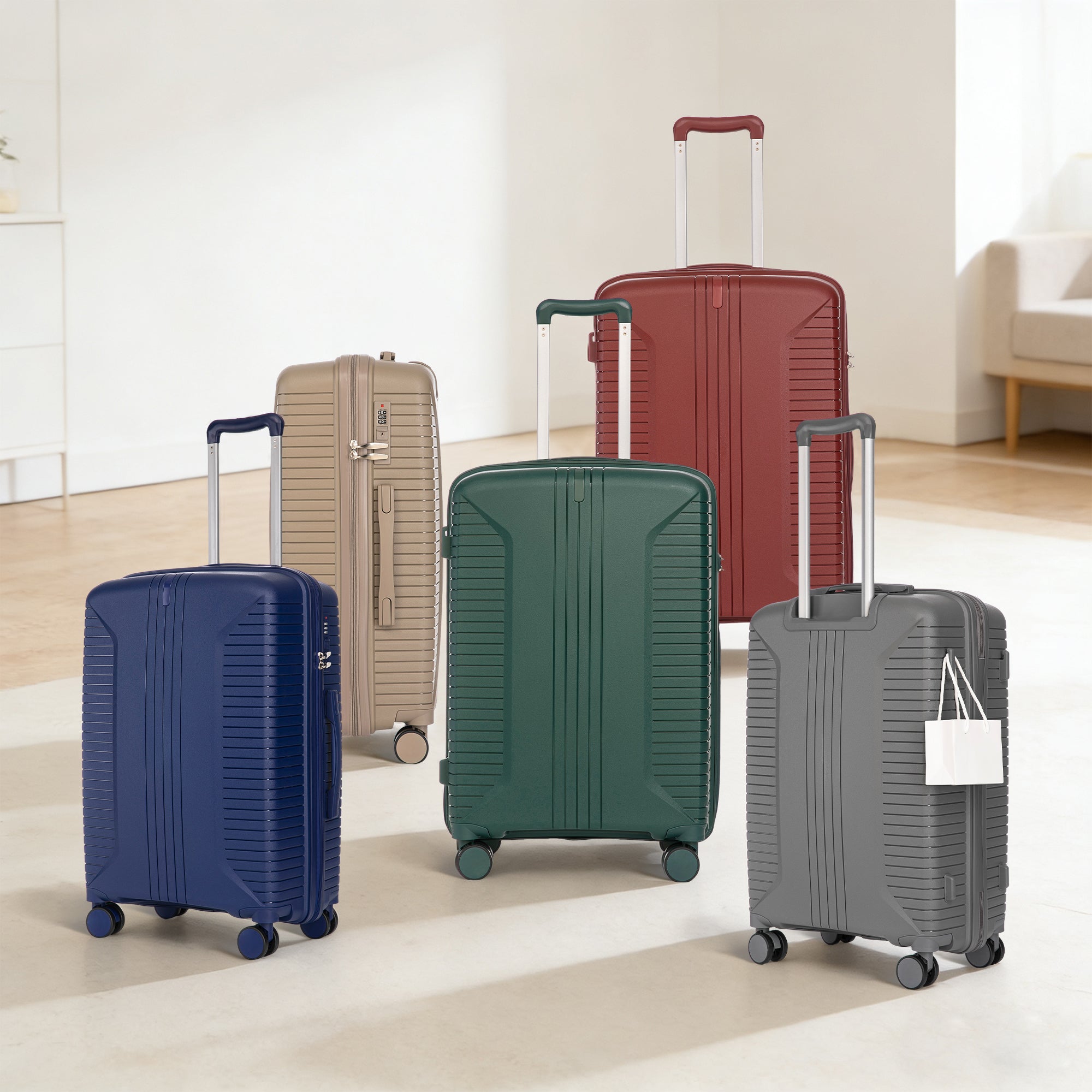 3-Piece Luggage Set 20"/24"/28" PP Spinner with Combination Lock - Champagne